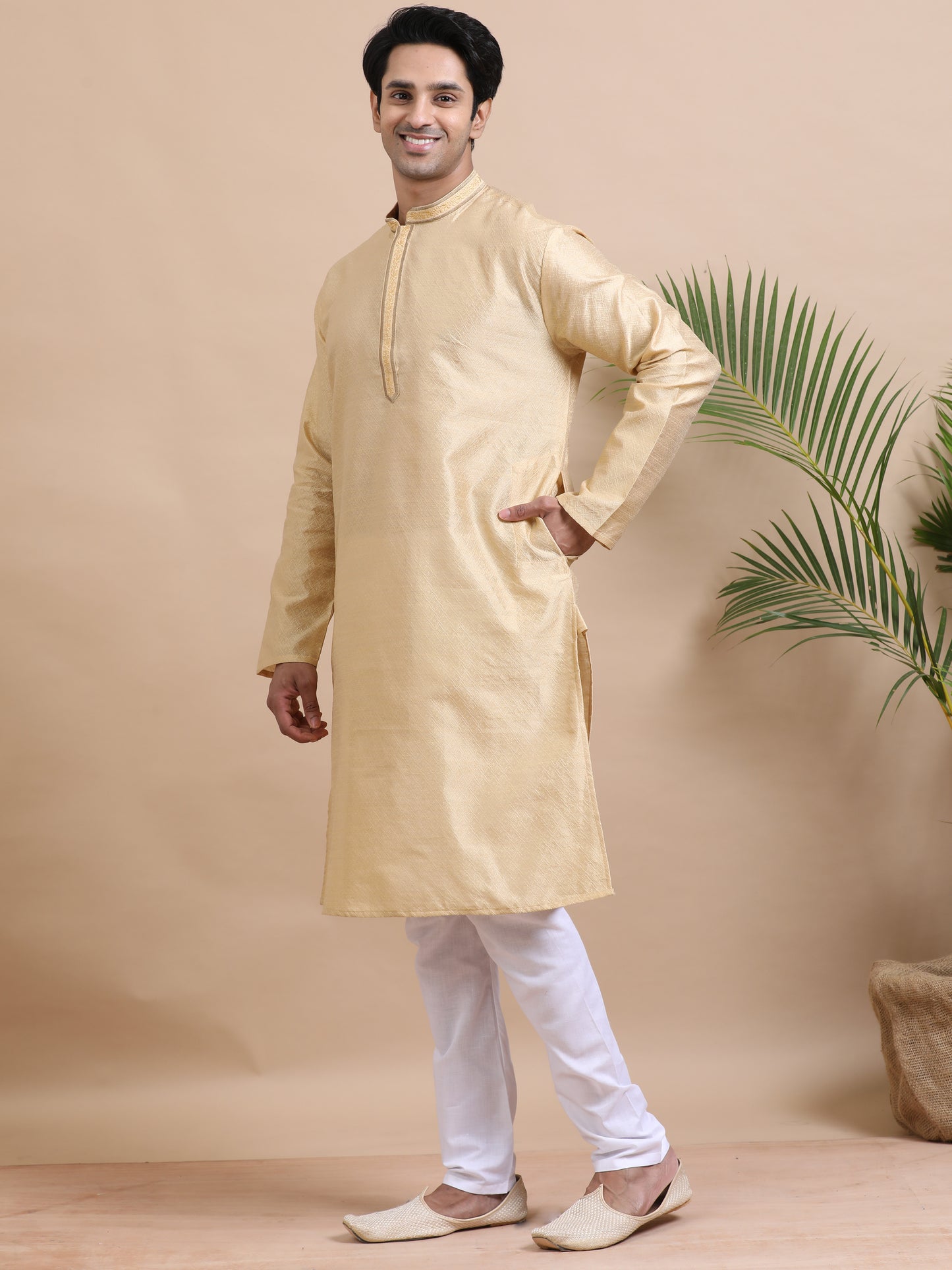 Tattva Men Self Design Polyester Straight Kurta