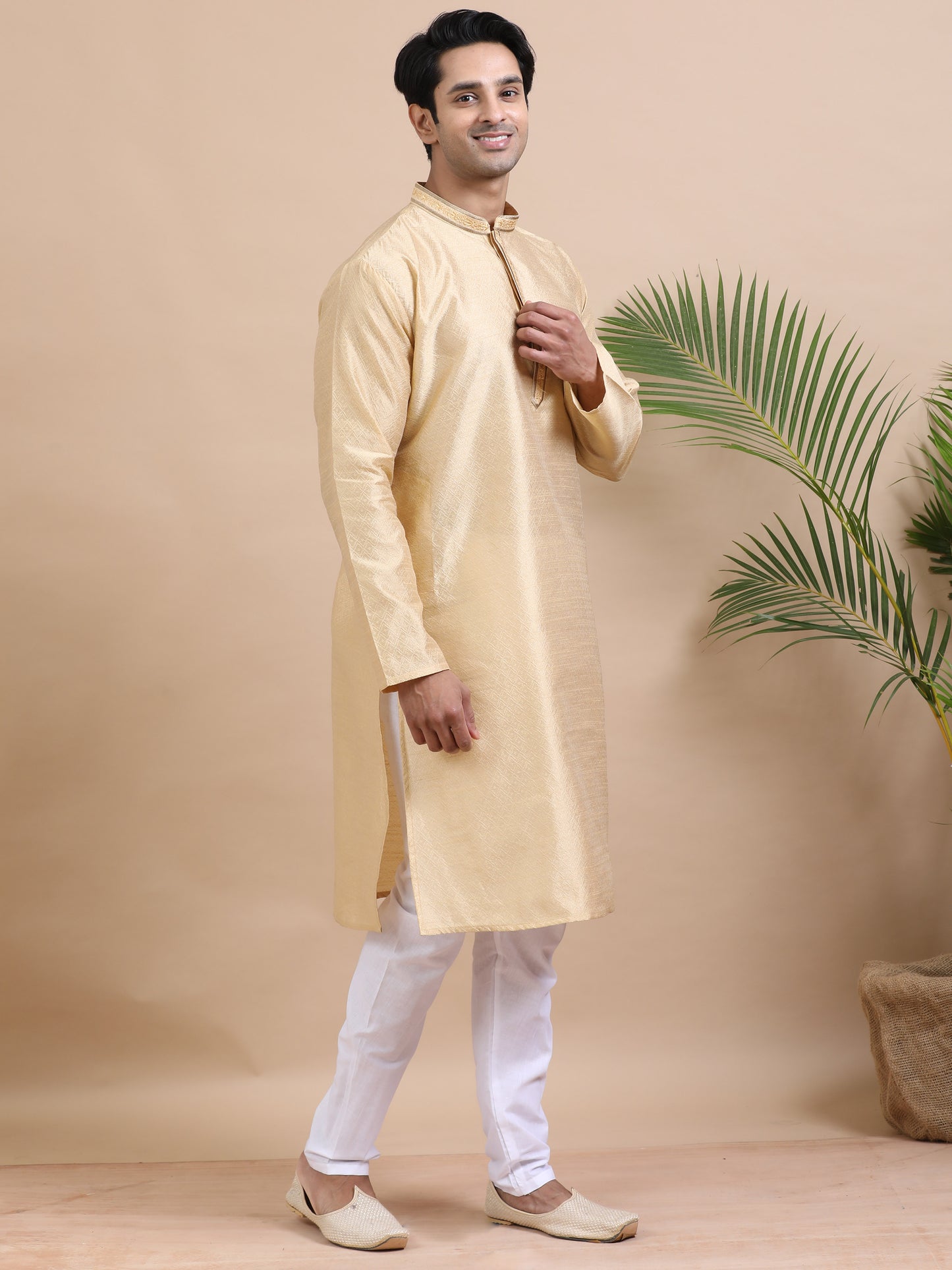 Tattva Men Self Design Polyester Straight Kurta