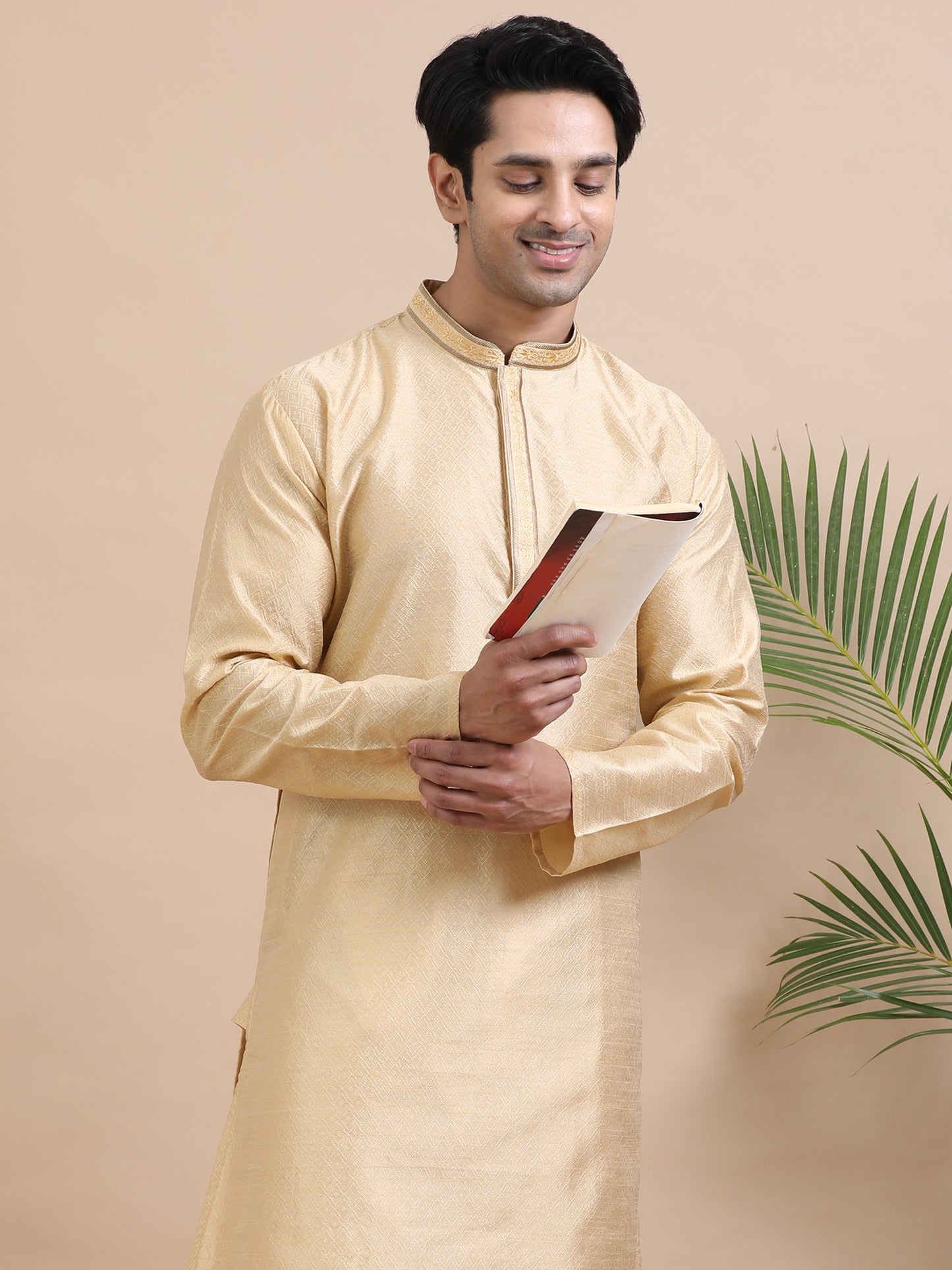Tattva Men Self Design Polyester Straight Kurta