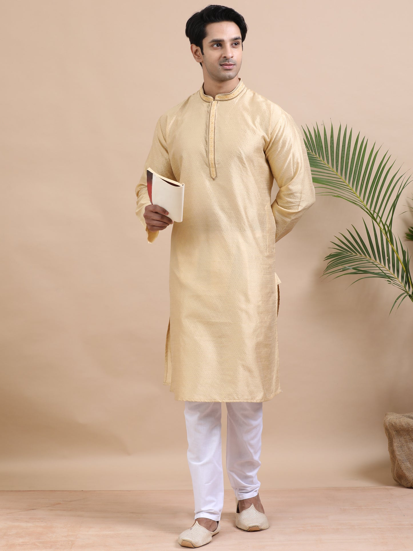 Tattva Men Self Design Polyester Straight Kurta