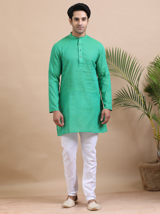 Tattva Geometric Woven Design Mandarin Collar Pure Cotton Short Kurta