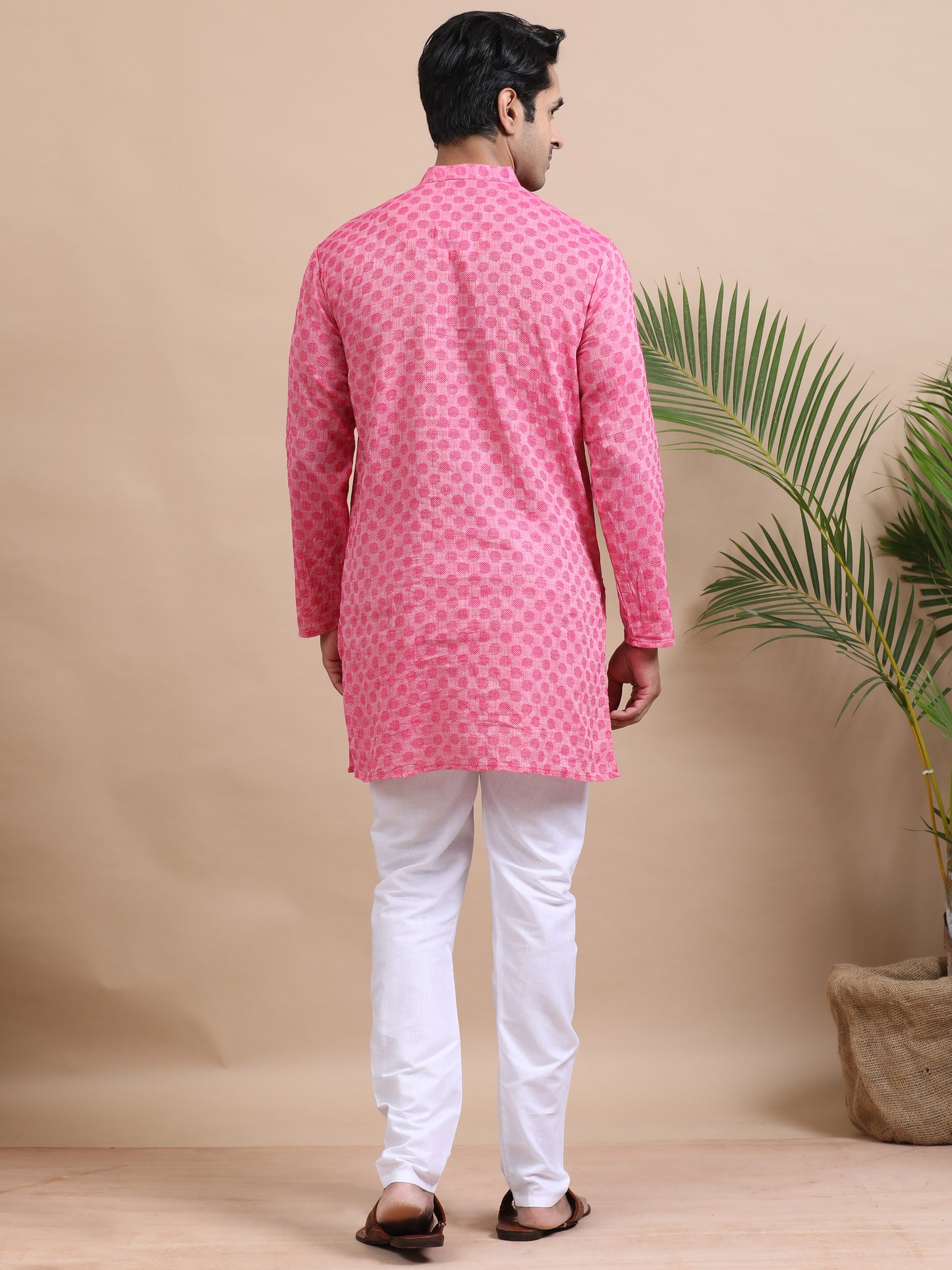 Tattva Woven Design Mandarin Collar Thread Work Cotton Straight Kurta