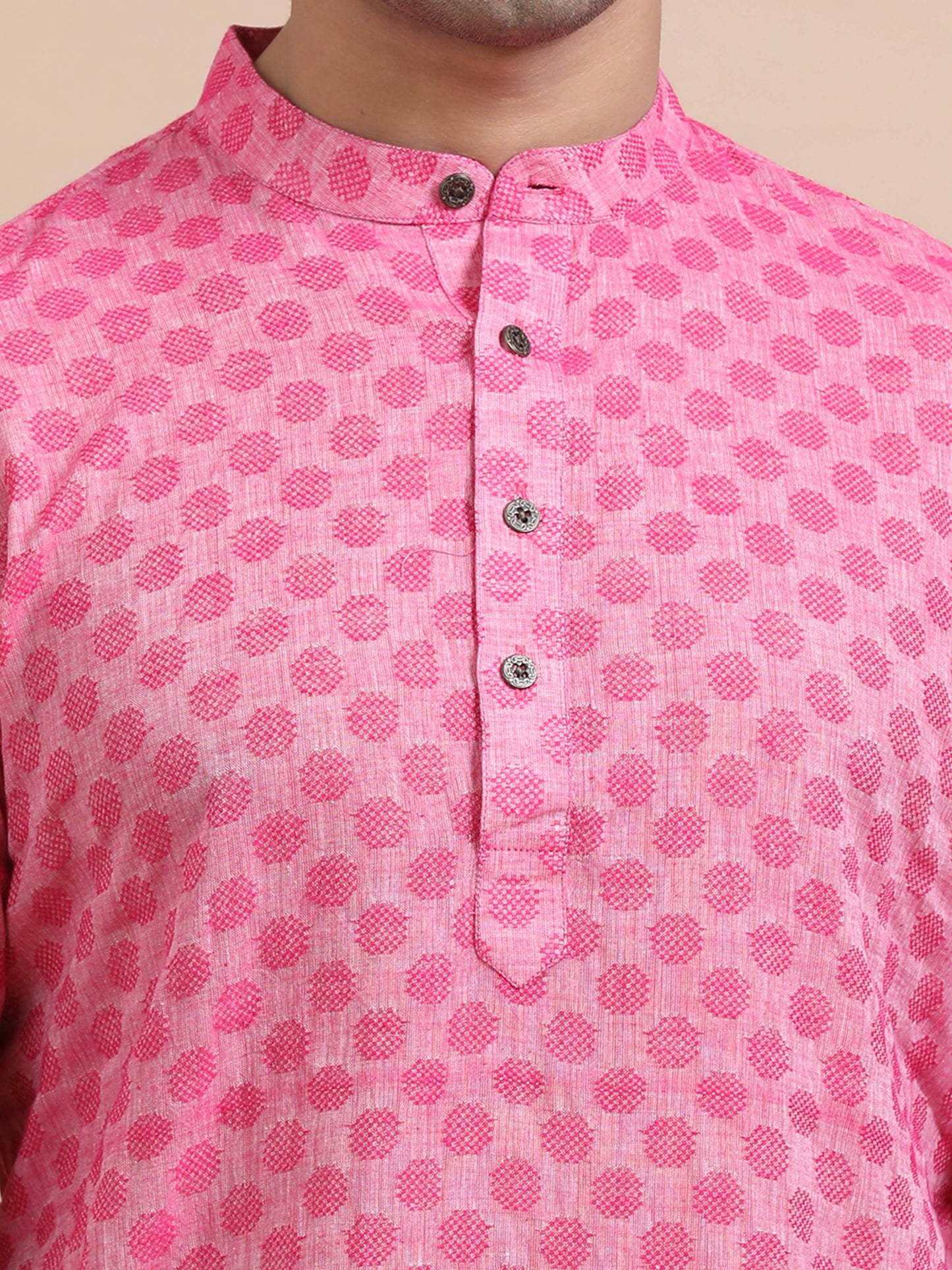 Tattva Woven Design Mandarin Collar Thread Work Cotton Straight Kurta