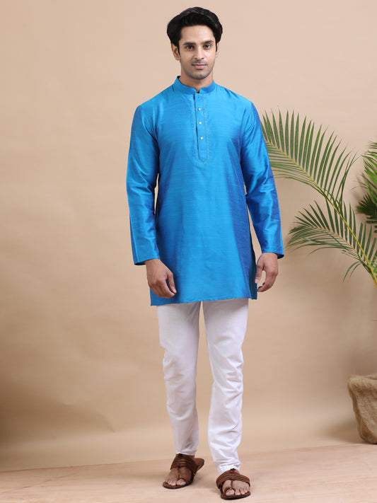 Tattva Solid Embroidered Mandarin Collar Short Kurta