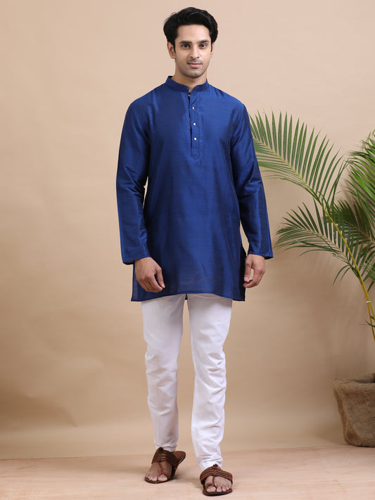 Tattva Solid Embroidered Mandarin Collar Short Kurta