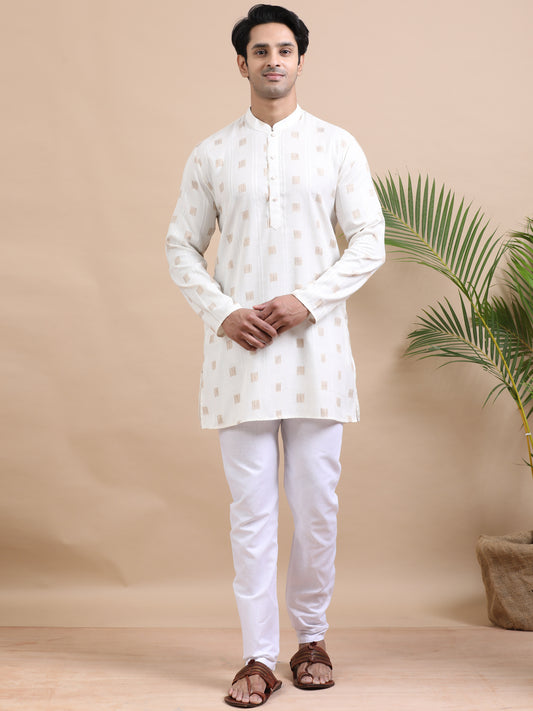 Tattva Geometric Printed Mandarin Collar Cotton Straight Short Kurta