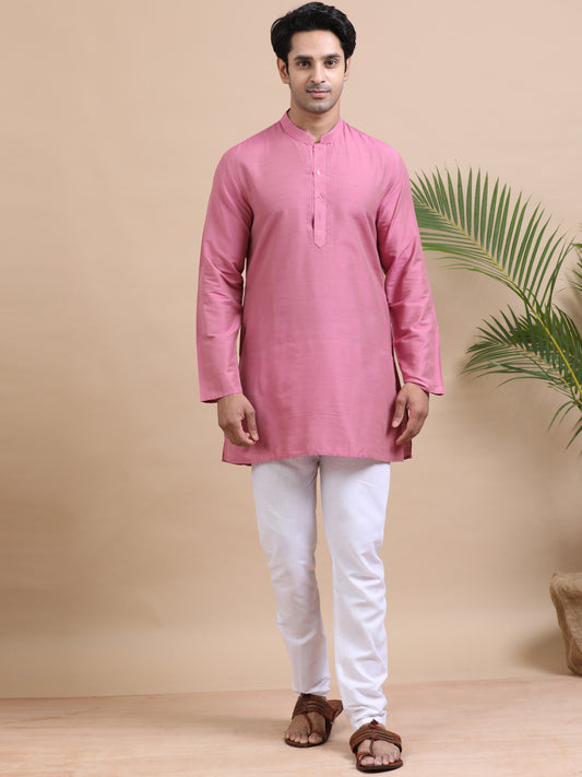 Tattva Solid Embroidered Mandarin Collar Short Kurta