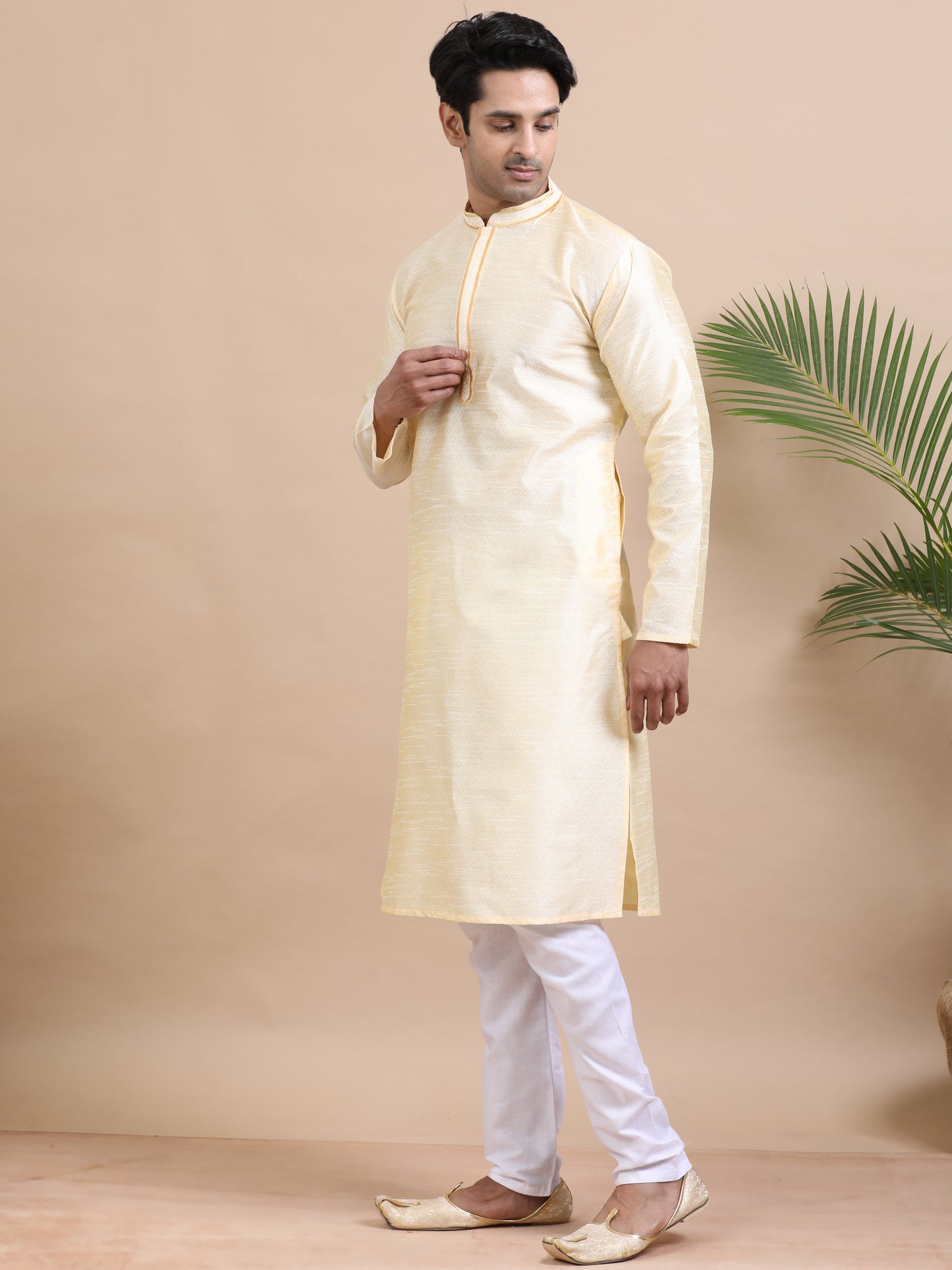 Tattva Men Self Design Polyester Straight Kurta