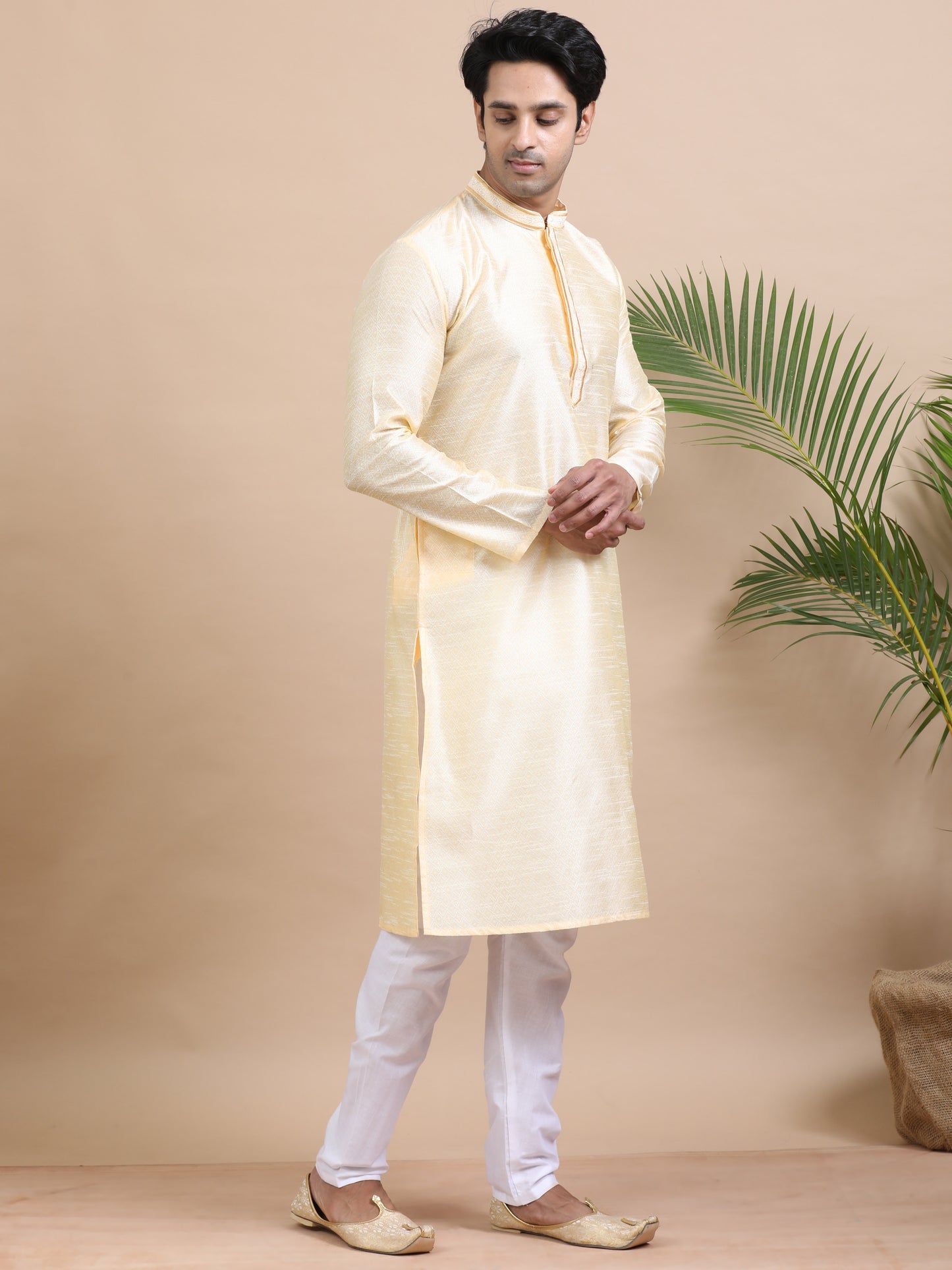 Tattva Men Self Design Polyester Straight Kurta