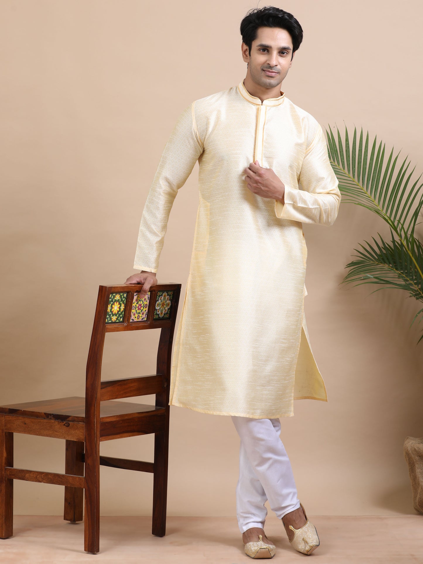 Tattva Men Self Design Polyester Straight Kurta