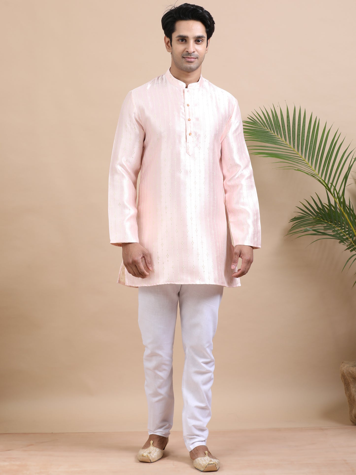 Tattva Pink Toned Striped Design Chikankari Kurta