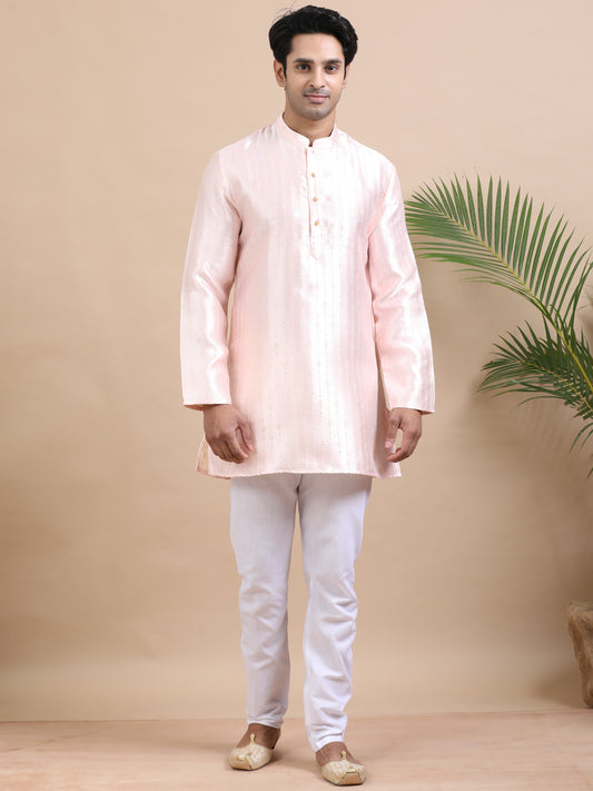 Tattva Pink Toned Striped Design Chikankari Kurta