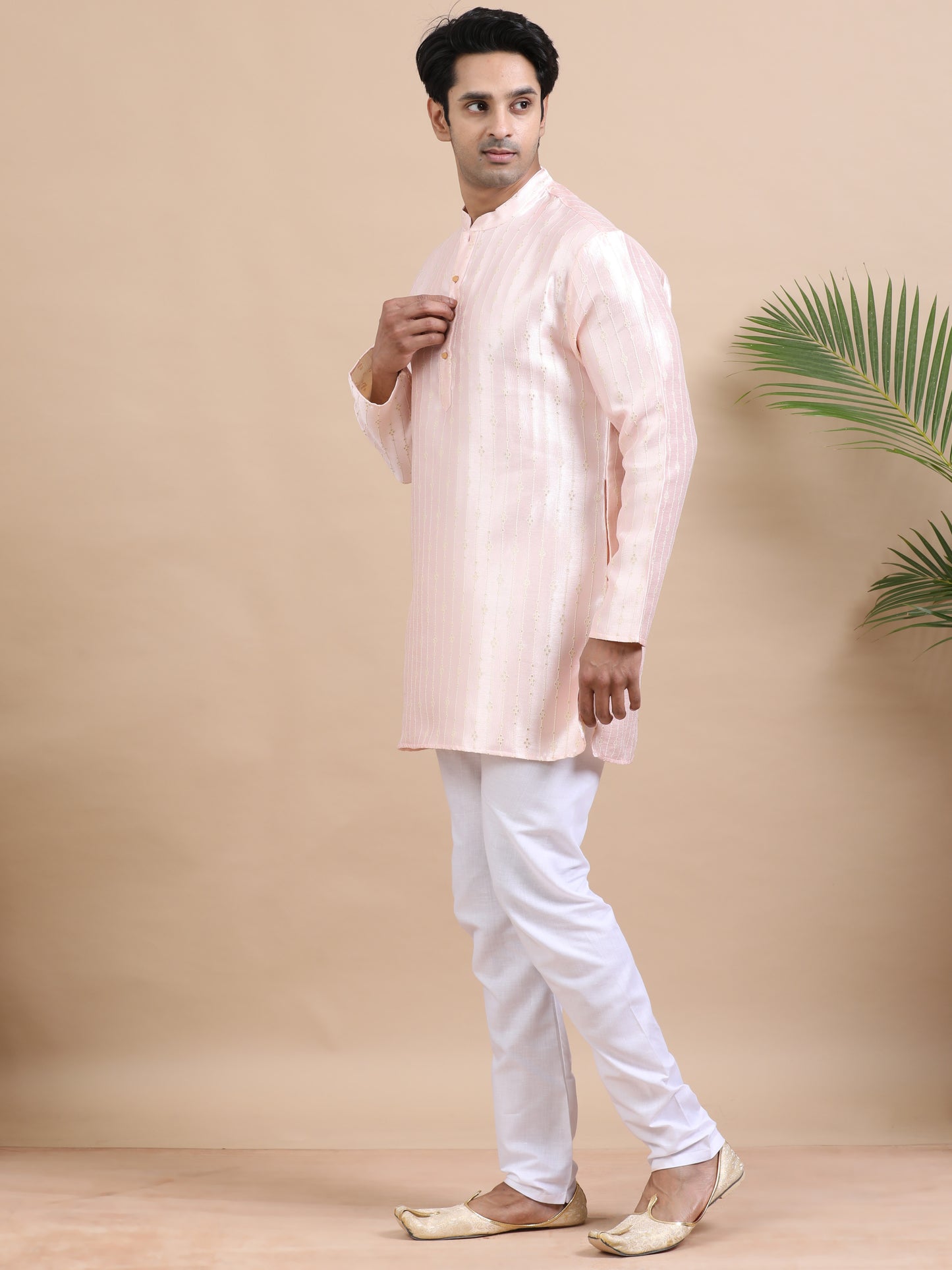 Tattva Pink Toned Striped Design Chikankari Kurta