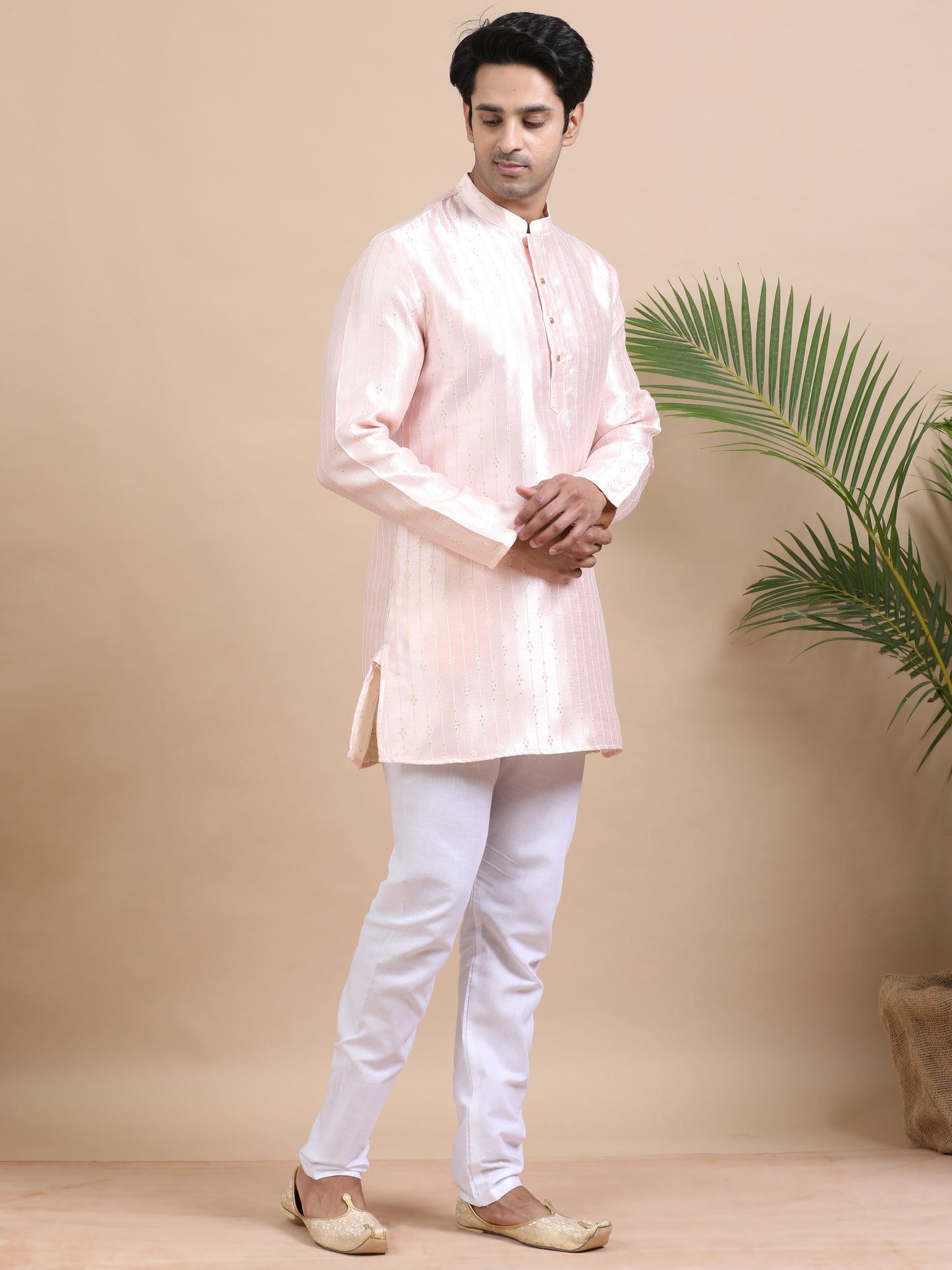 Tattva Pink Toned Striped Design Chikankari Kurta
