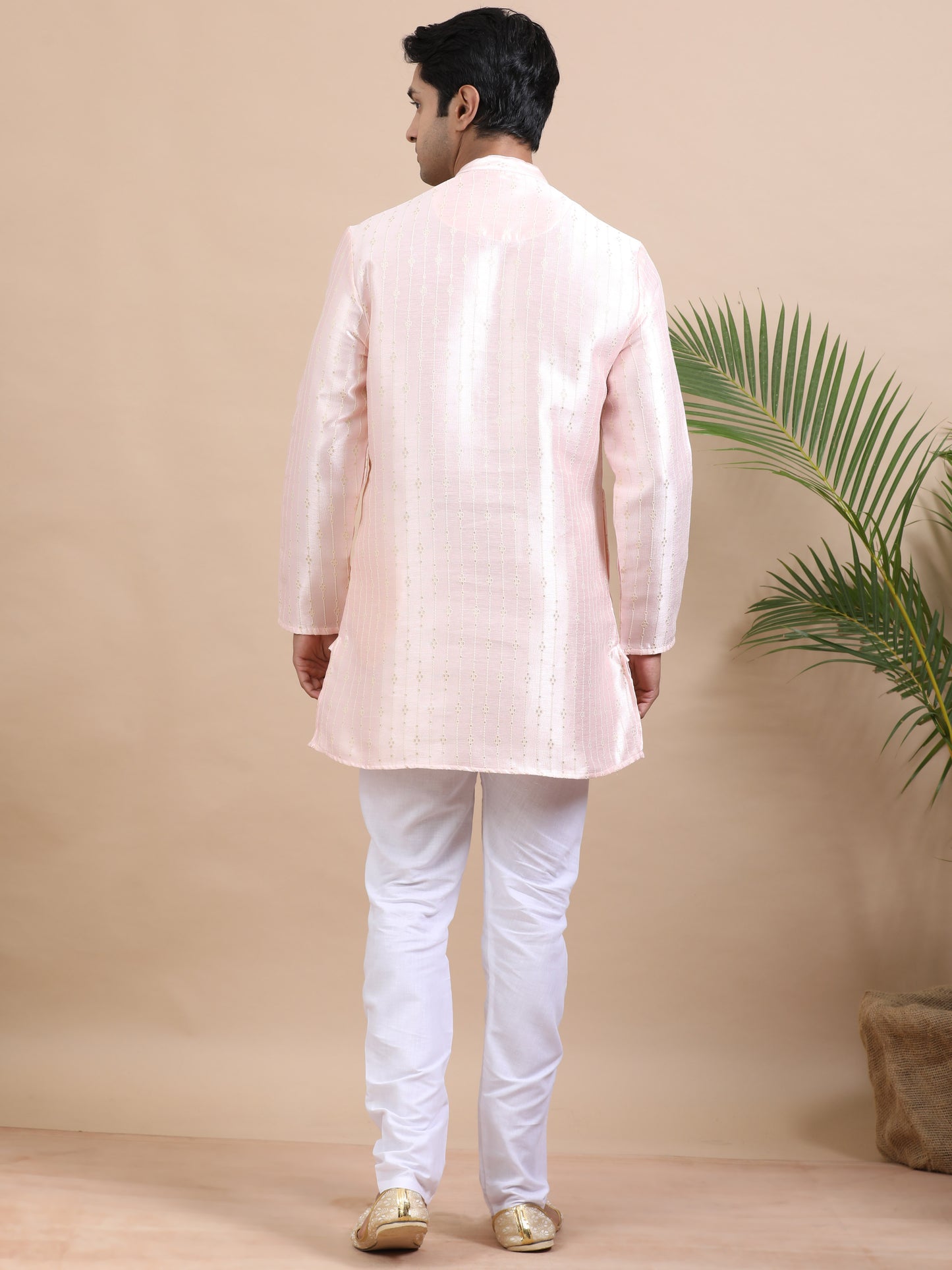 Tattva Pink Toned Striped Design Chikankari Kurta