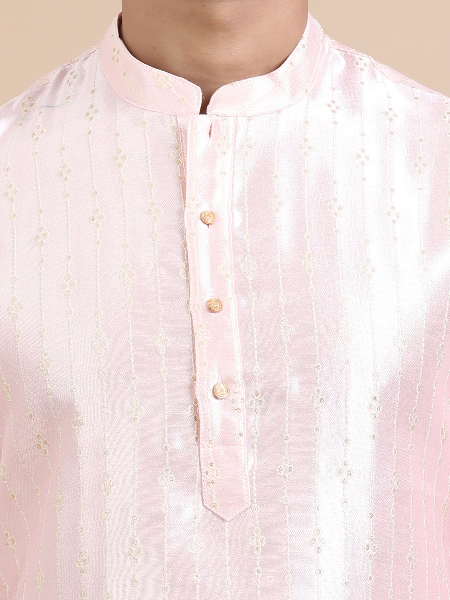 Tattva Pink Toned Striped Design Chikankari Kurta