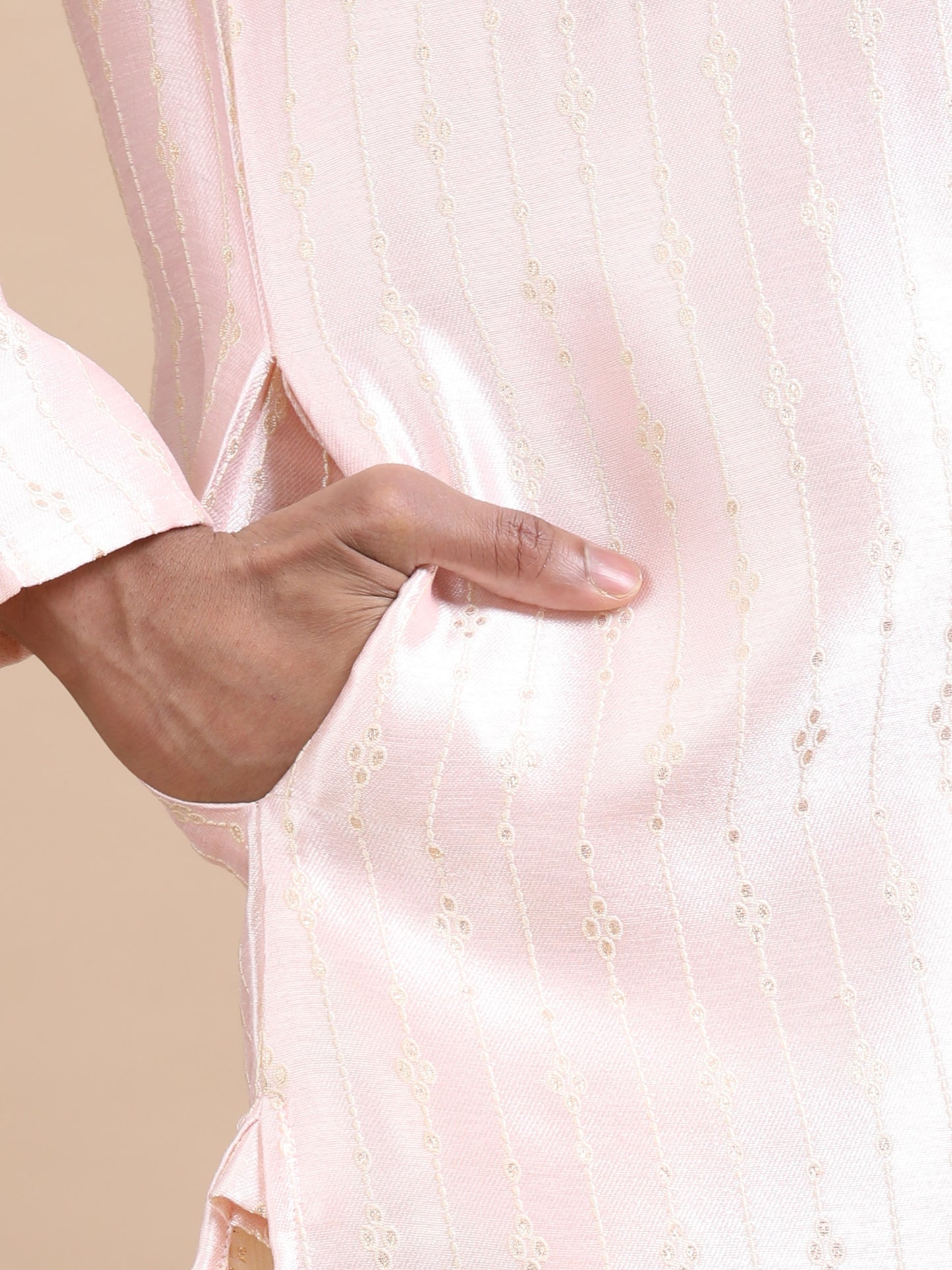 Tattva Pink Toned Striped Design Chikankari Kurta