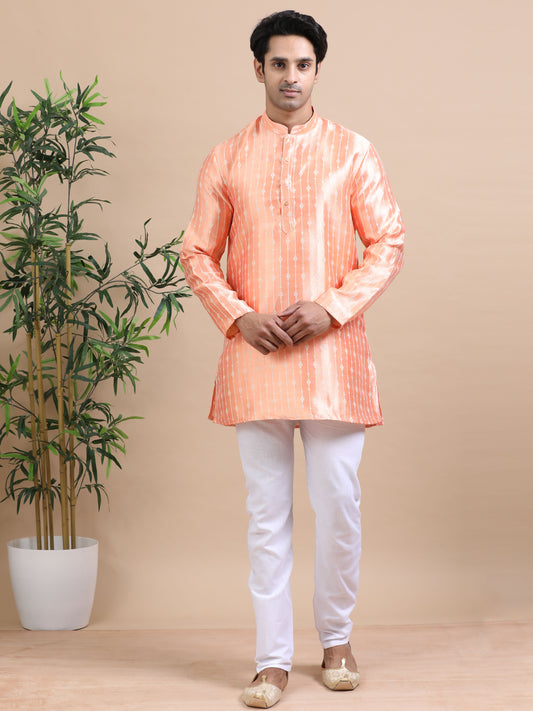 Tattva Ethnic Motifs Embroidered Mandarin Collar Thread Work Jacquard Straight Short Kurta