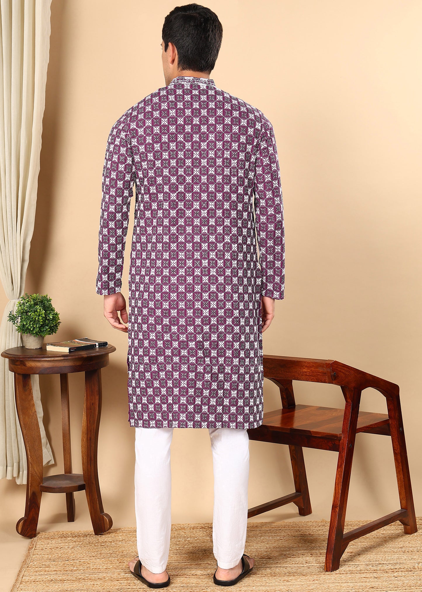 Tattva Men Woven Design Polyester Straight Kurta Set