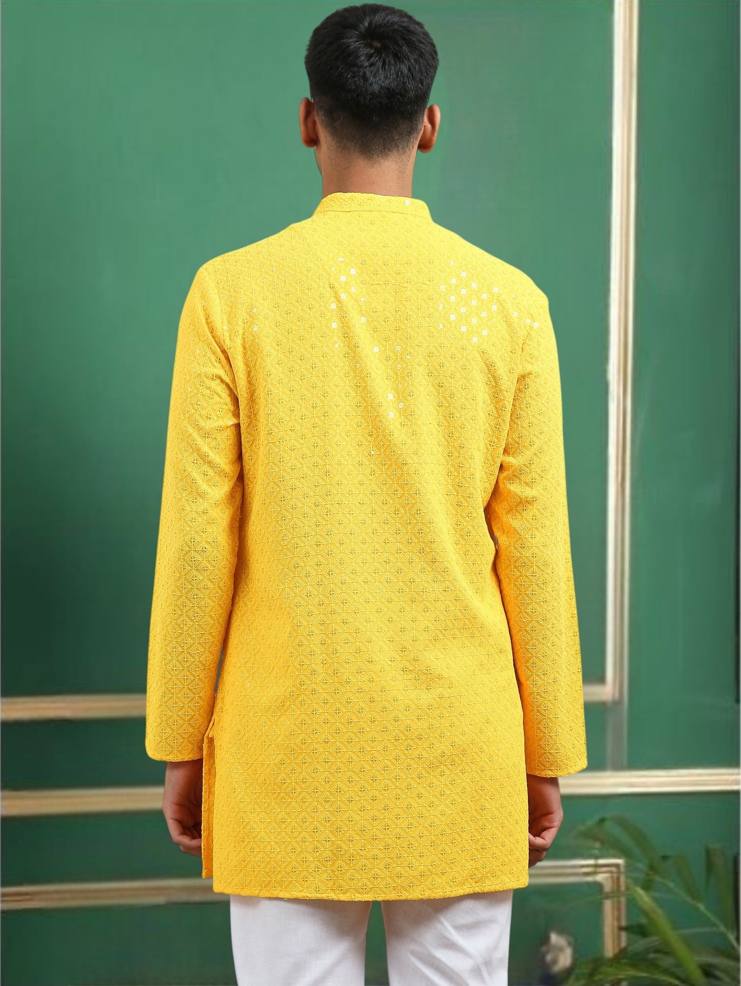 Tattva Yellow Toned chikankari Cotton Short Kurta
