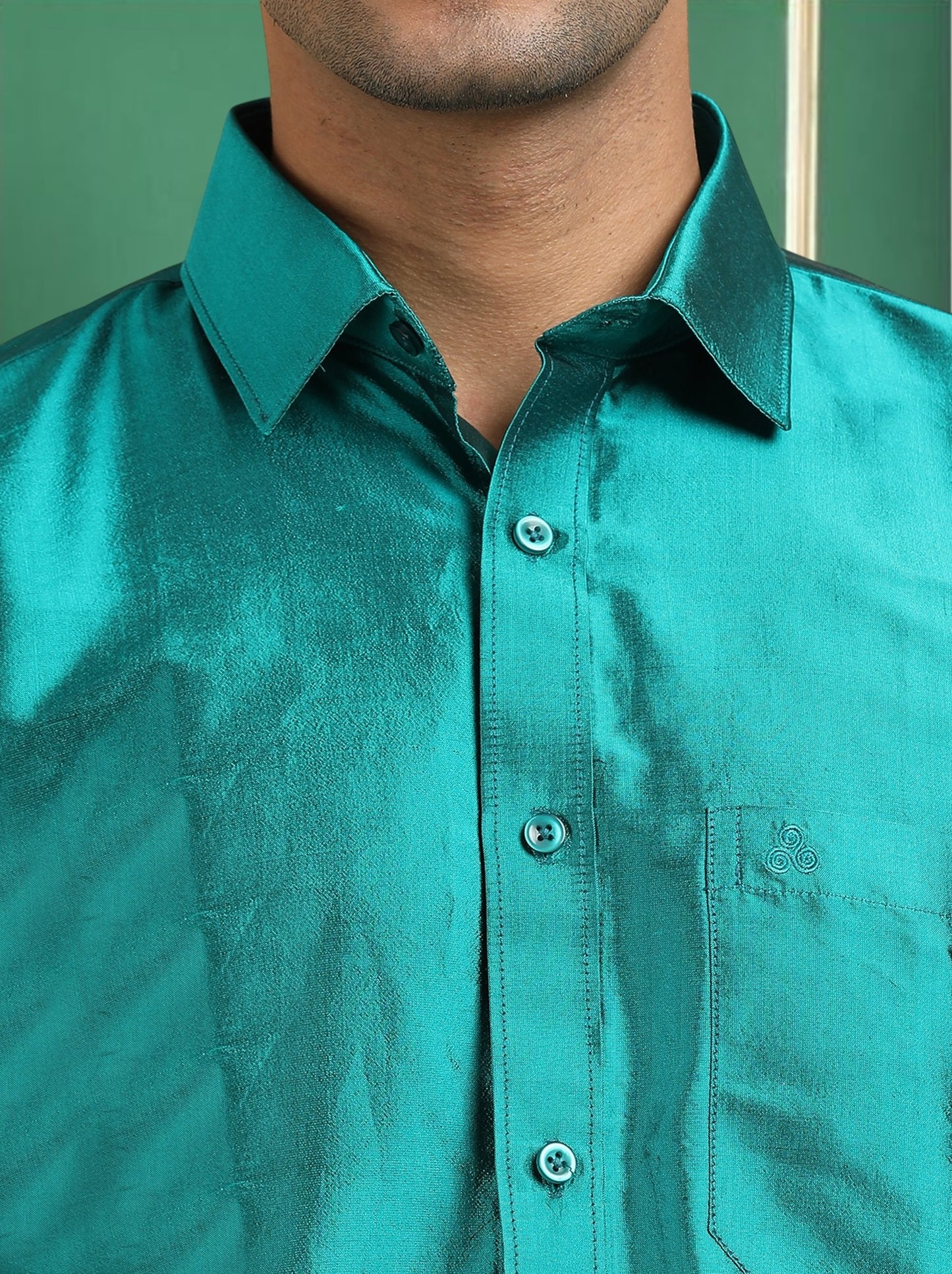 Tattva Men Sea Green Toned Pure Silk Shirt