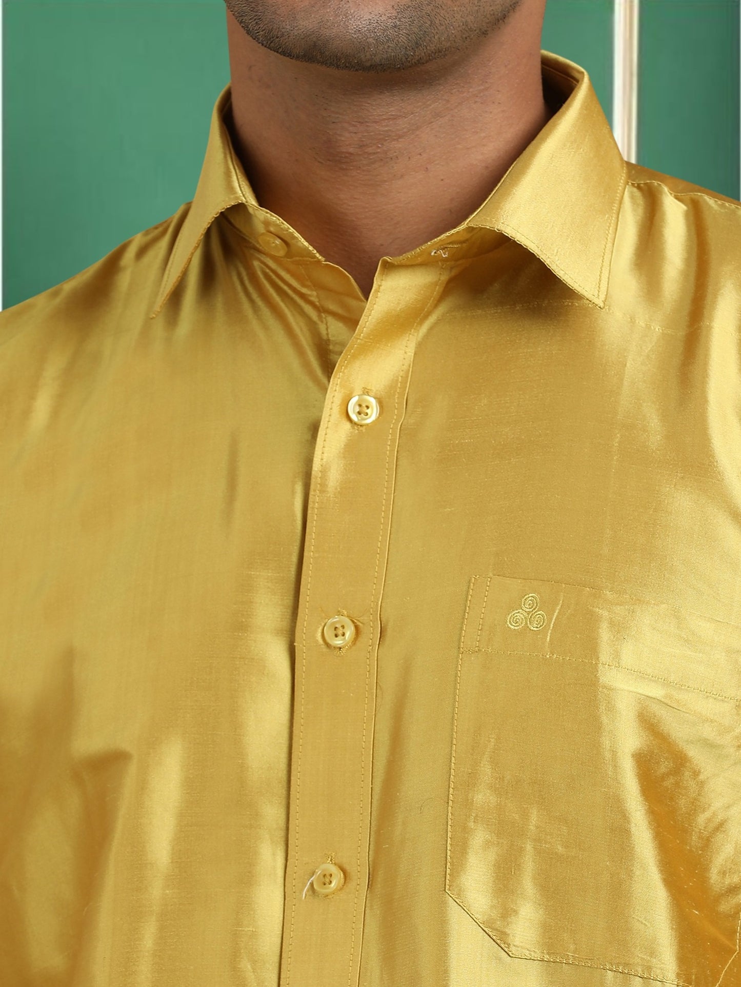 Tattva Men Green Gold Toned Pure Silk Shirt