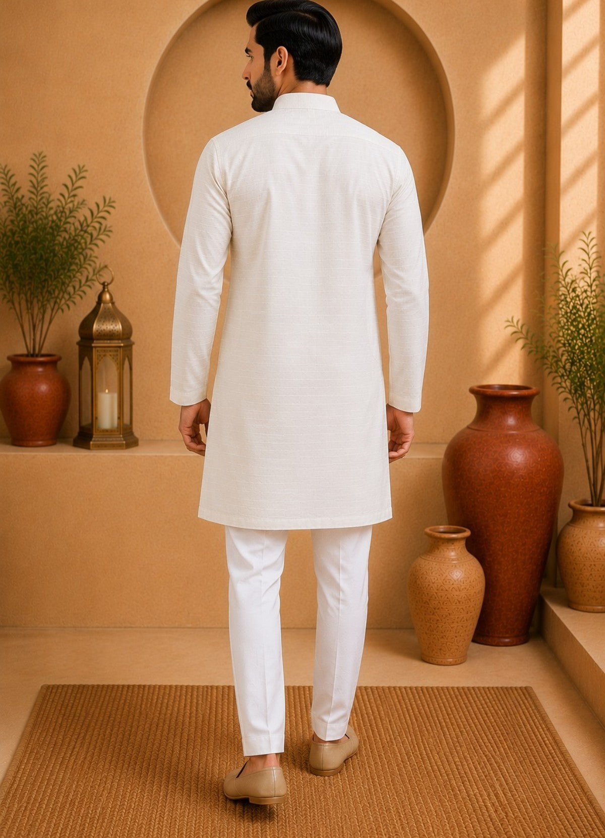 Tattva Men White Colored Embroidered Short Kurta