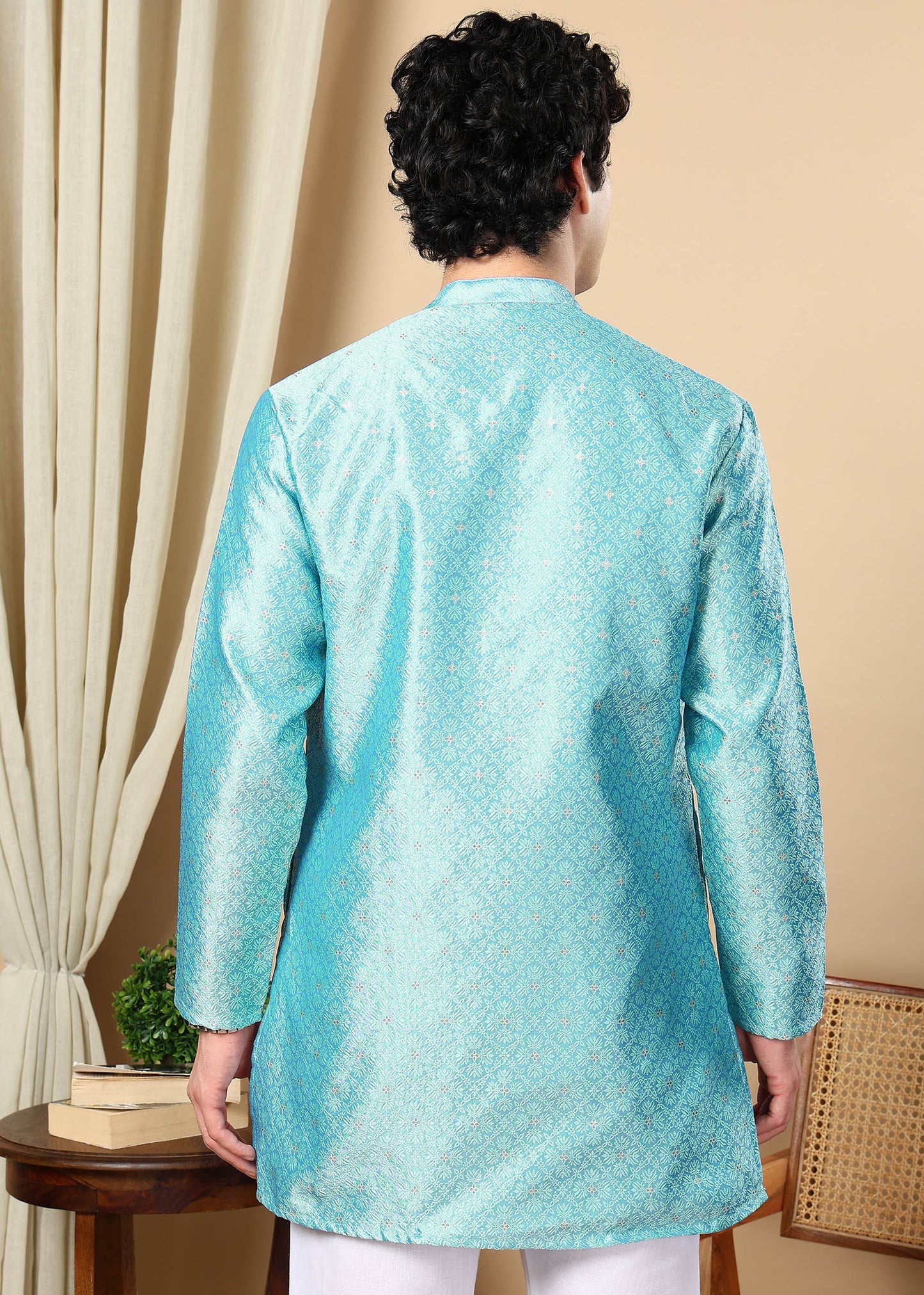 Tattva Turquoise Toned Woven Design Short Kurta