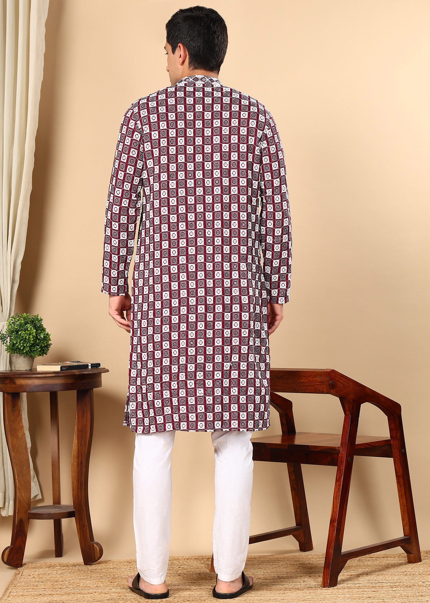 Tattva Men Woven Design Polyester Straight Kurta Set