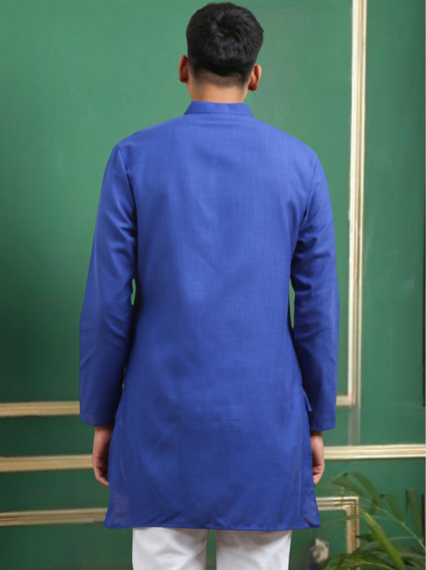 Tattva Navy Blue Toned Solid Cotton Short Kurta