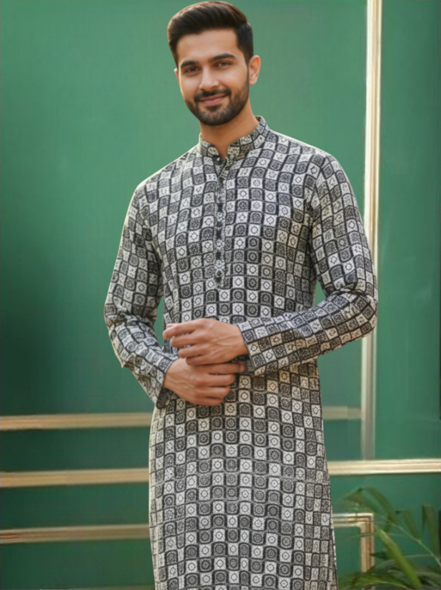 Tattva Men Woven Design Polyester Straight Kurta Set