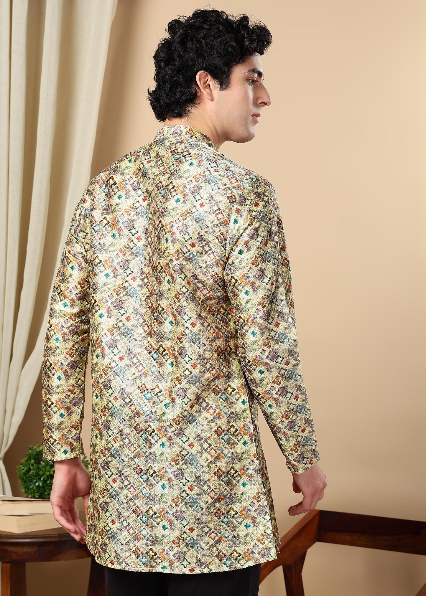 Tattva Beige Printed Short Kurta