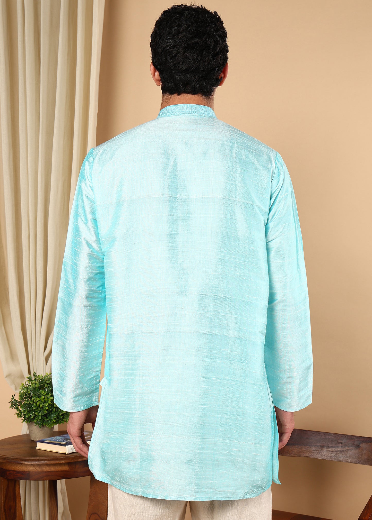 Tattva Men Solid Short Silk Kurta