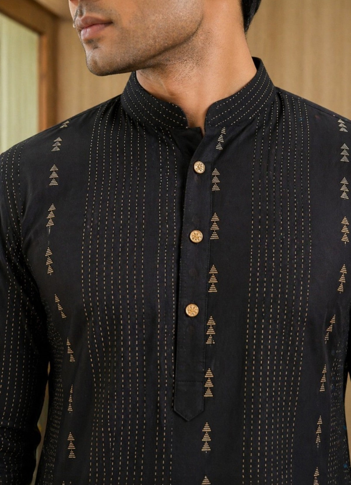 Tattva Men Black Embroidered Cotton Silk Kurta with Pyjamas