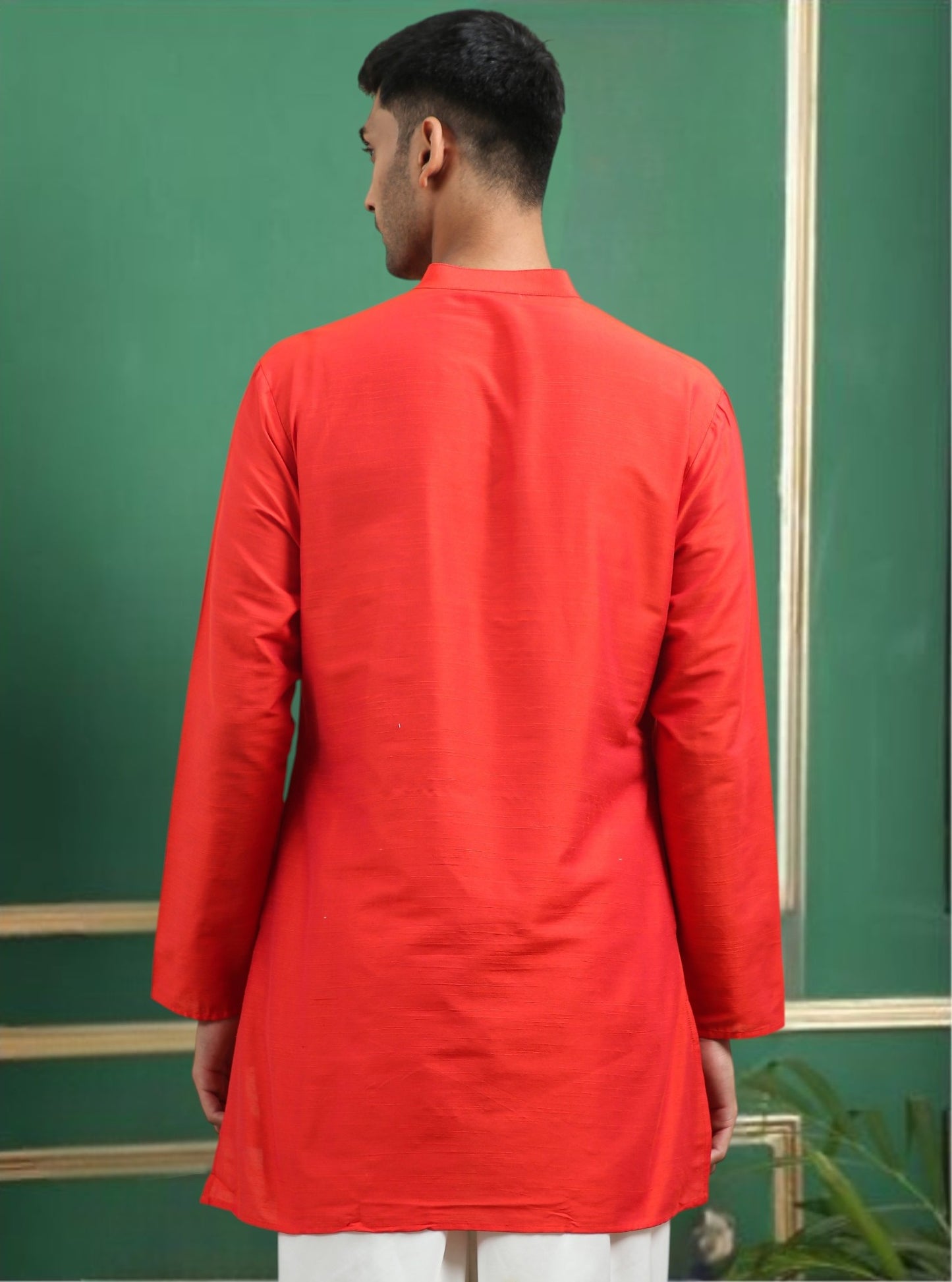 Tattva Red Toned Embroidered Cotton Short Kurta