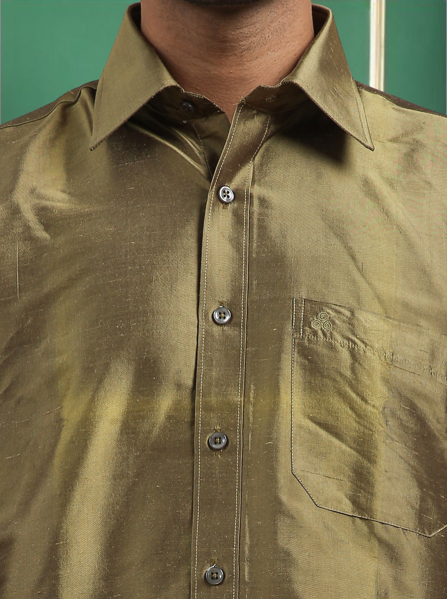 Tattva Men Olive Toned Pure Silk Shirt