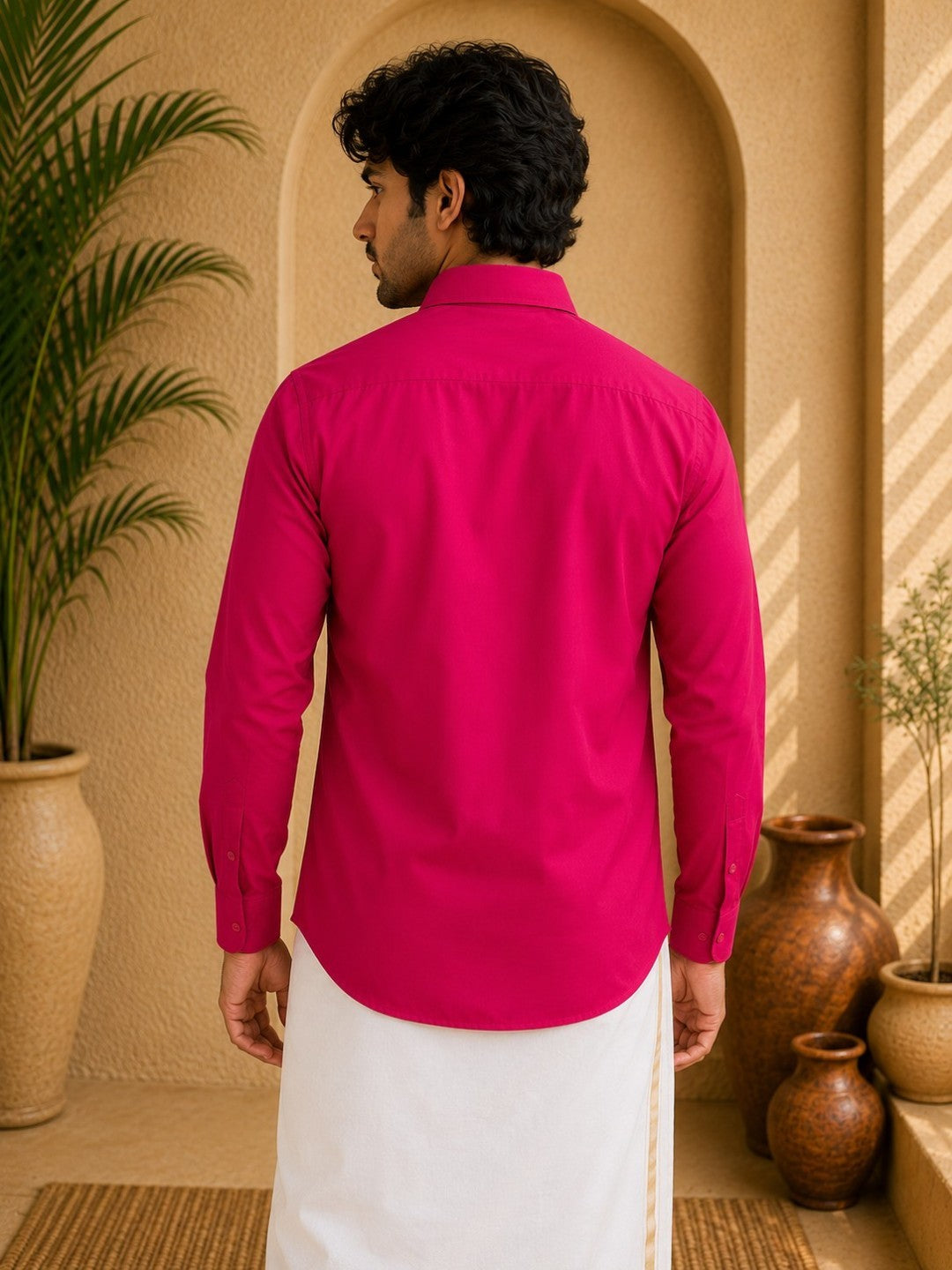 Pink Polyester Slim Fit Solid Party Shirt