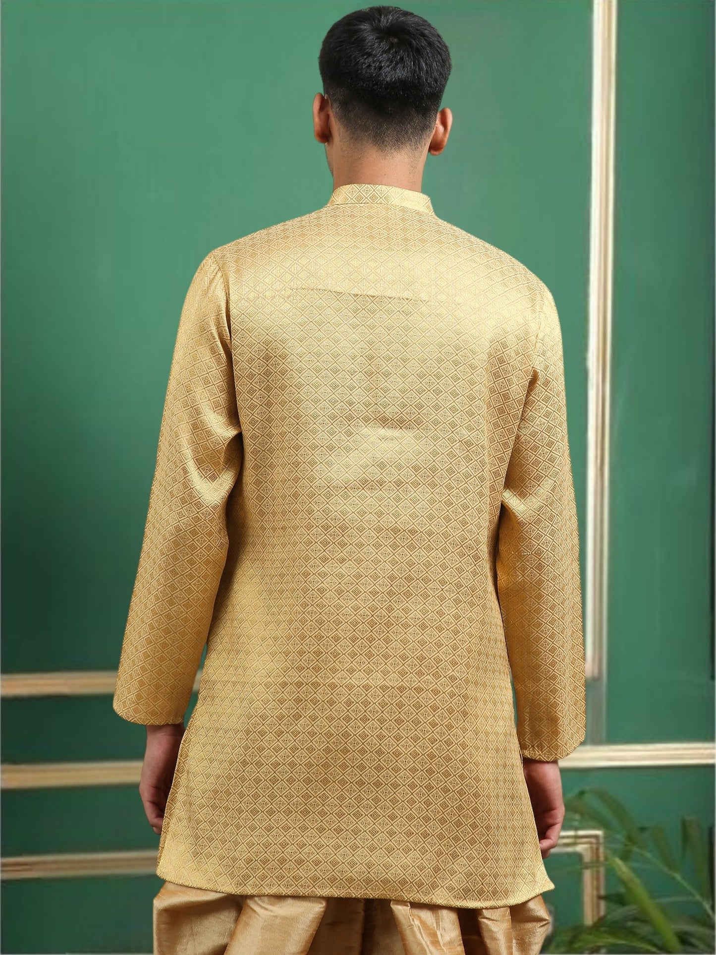 Tattva Gold Toned brocade Polyster Short Kurta