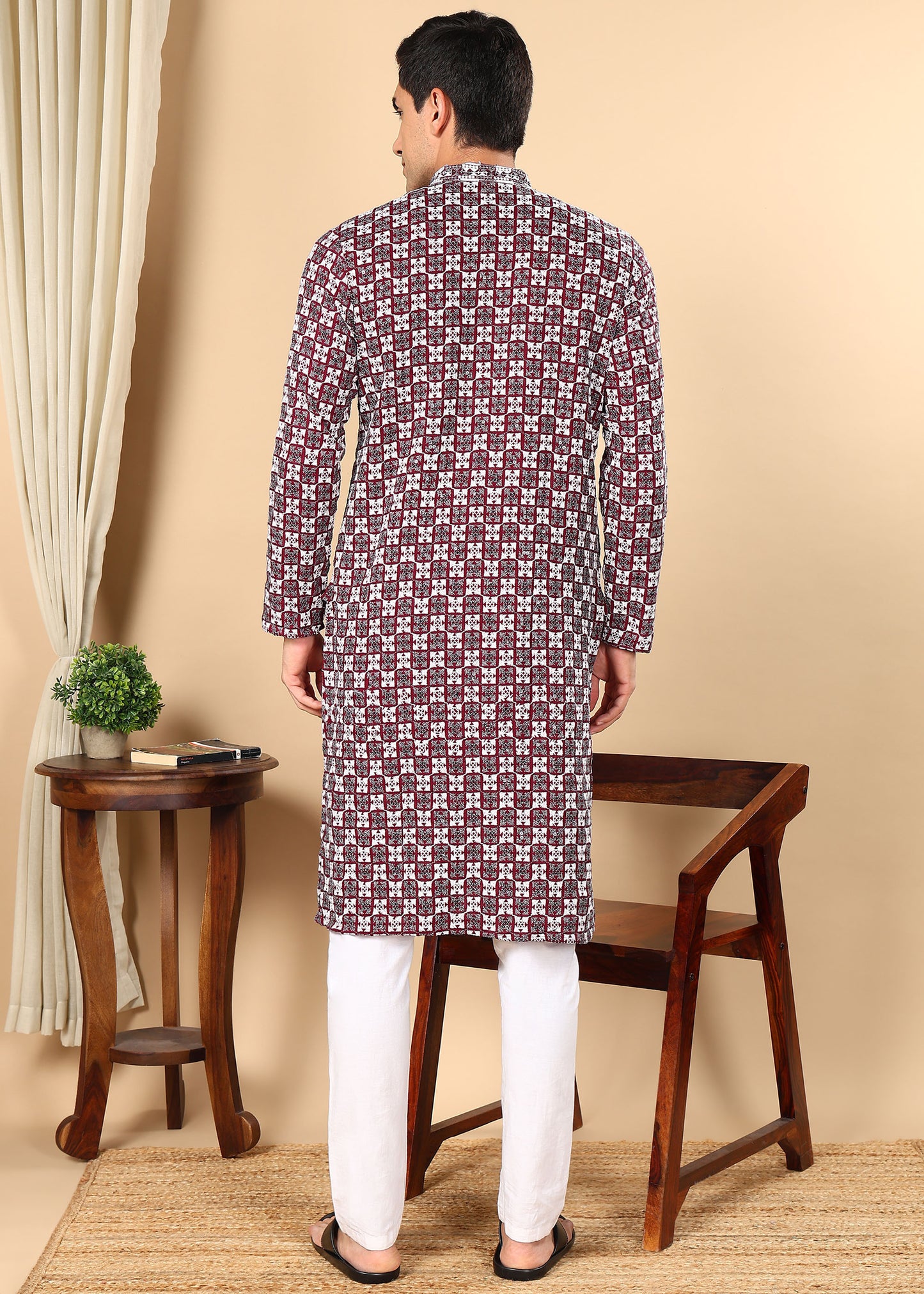 Tattva Men Woven Design Polyester Straight Kurta Set