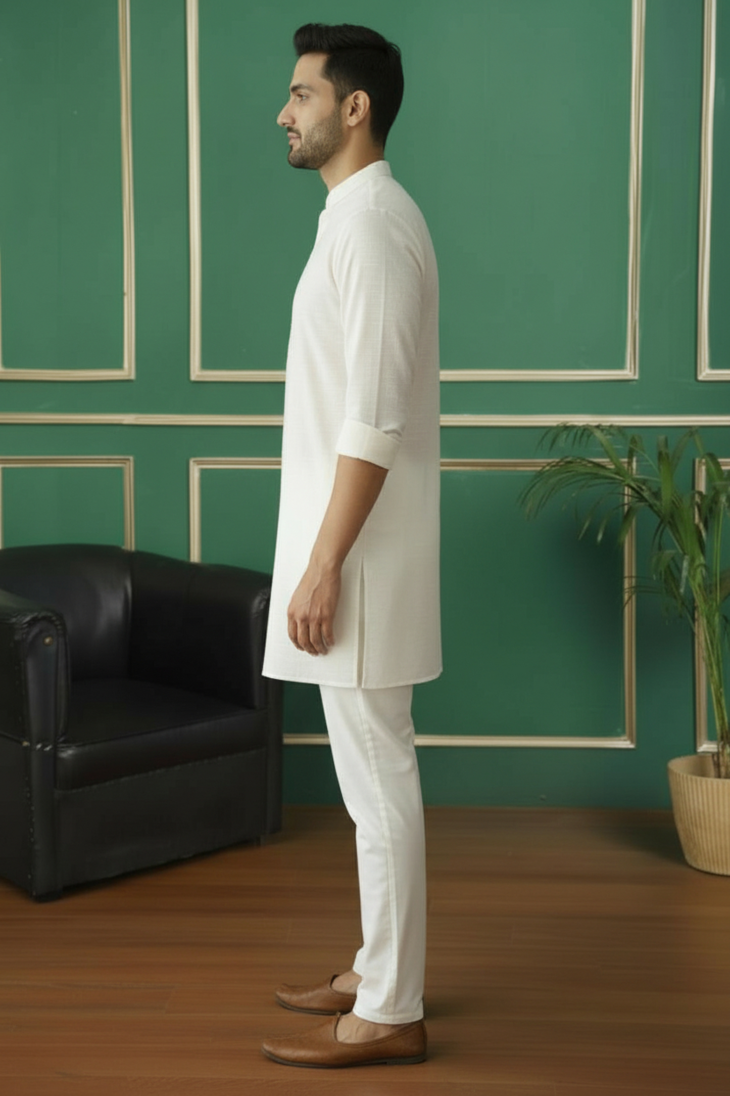 Tattva Men Embroidered Solid Short Kurta