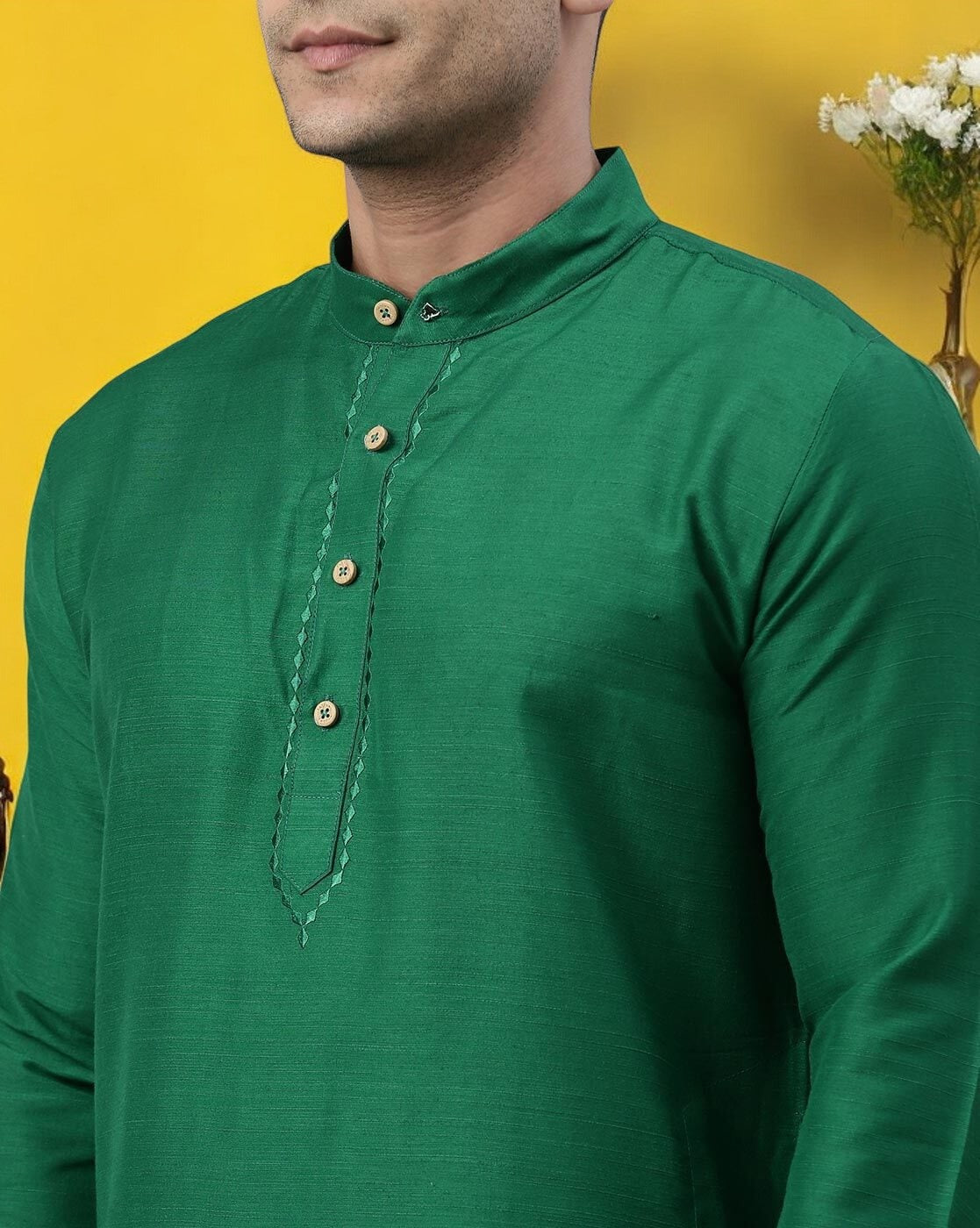 Tattva Green Color Cotton Long Kurta With Pyjamas