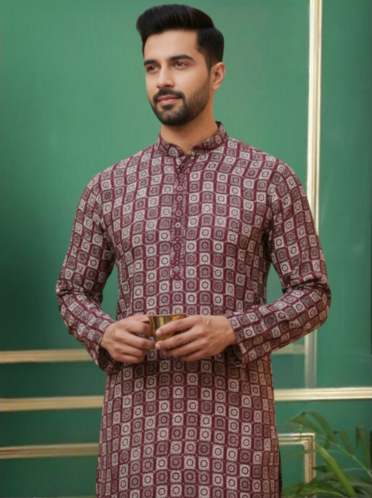 Tattva Men Woven Design Polyester Straight Kurta Set