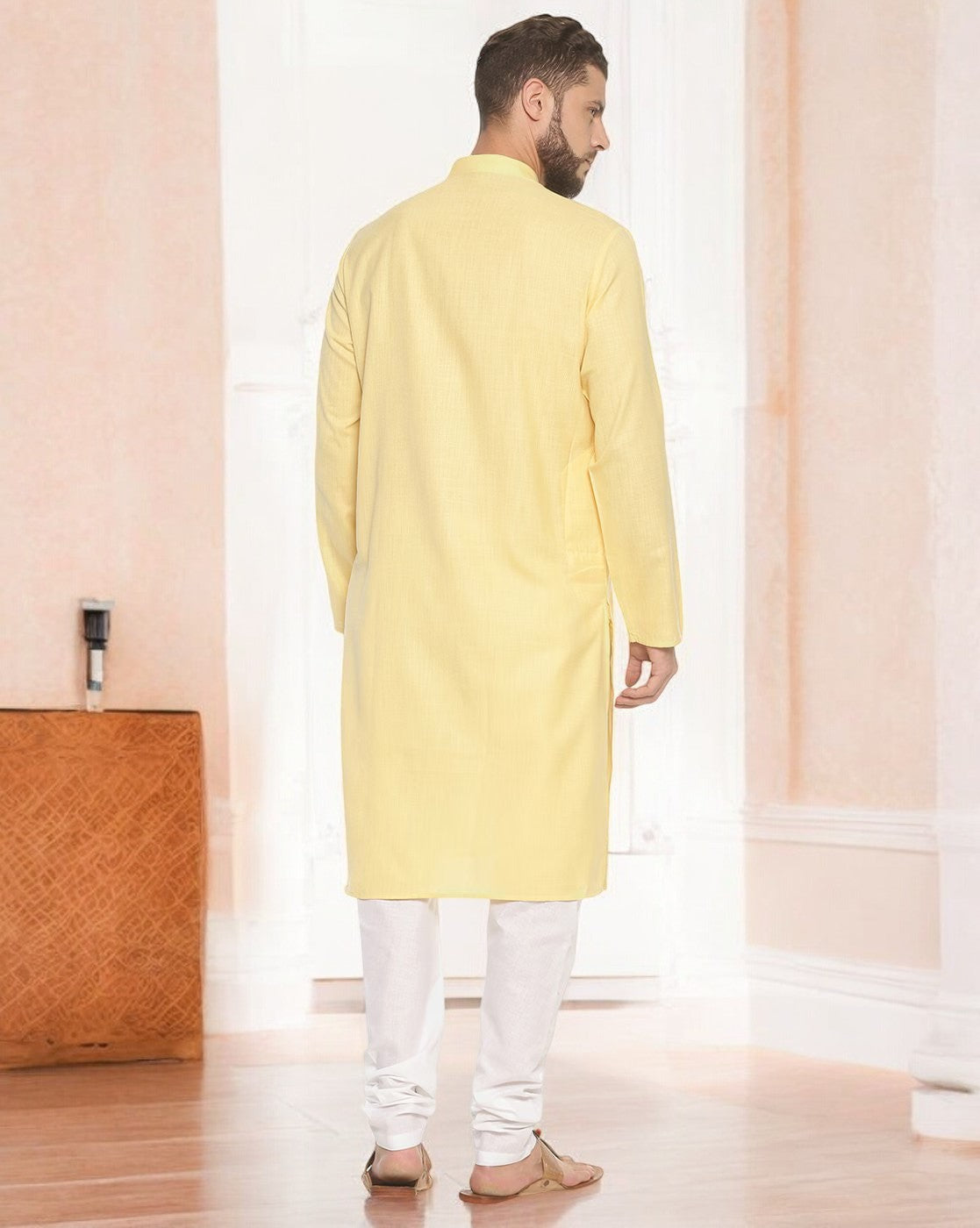 Yellow Cotton Solid Long Kurta