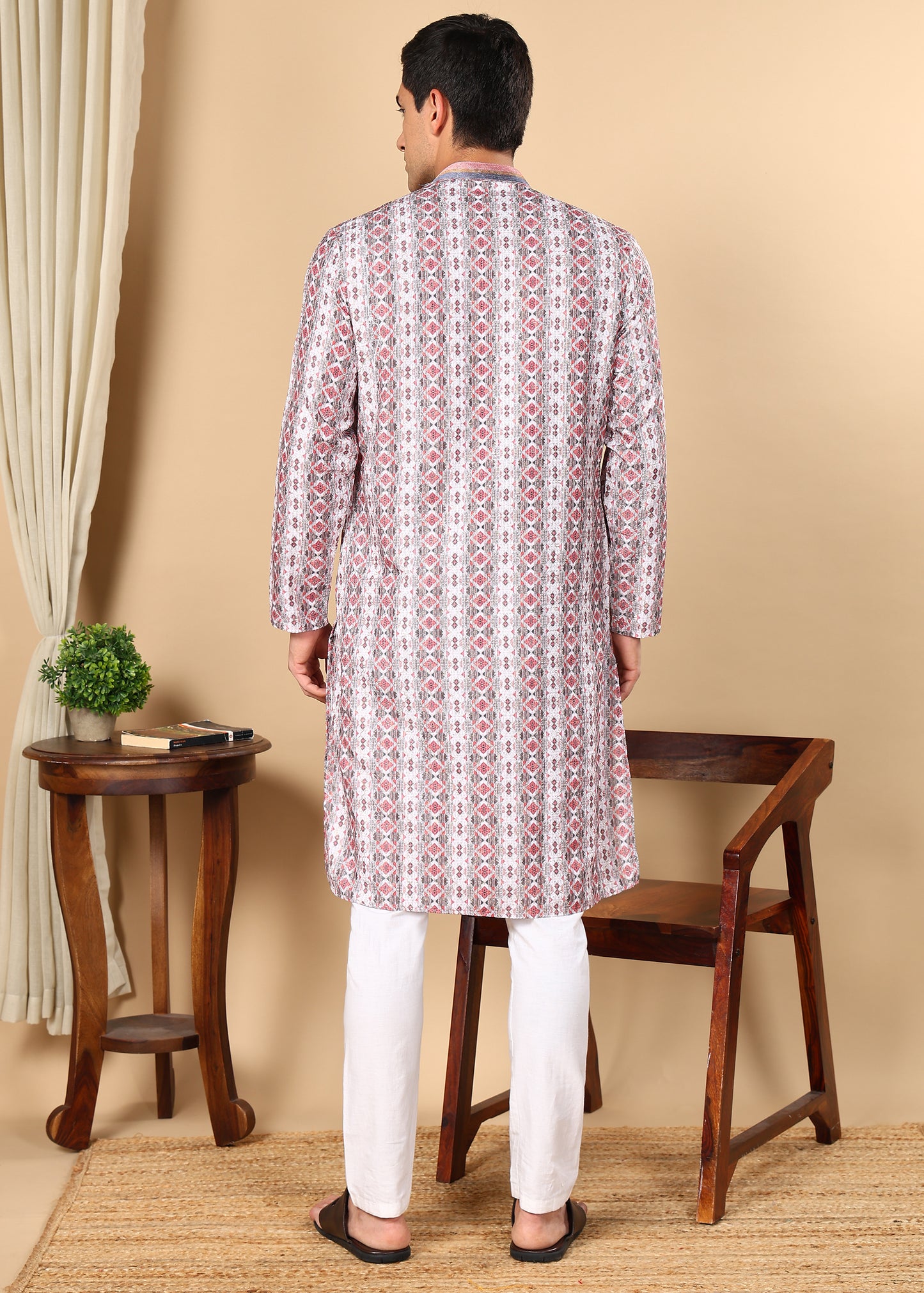 Tattva Men's Embroidered Thread Work Sequined Kurta