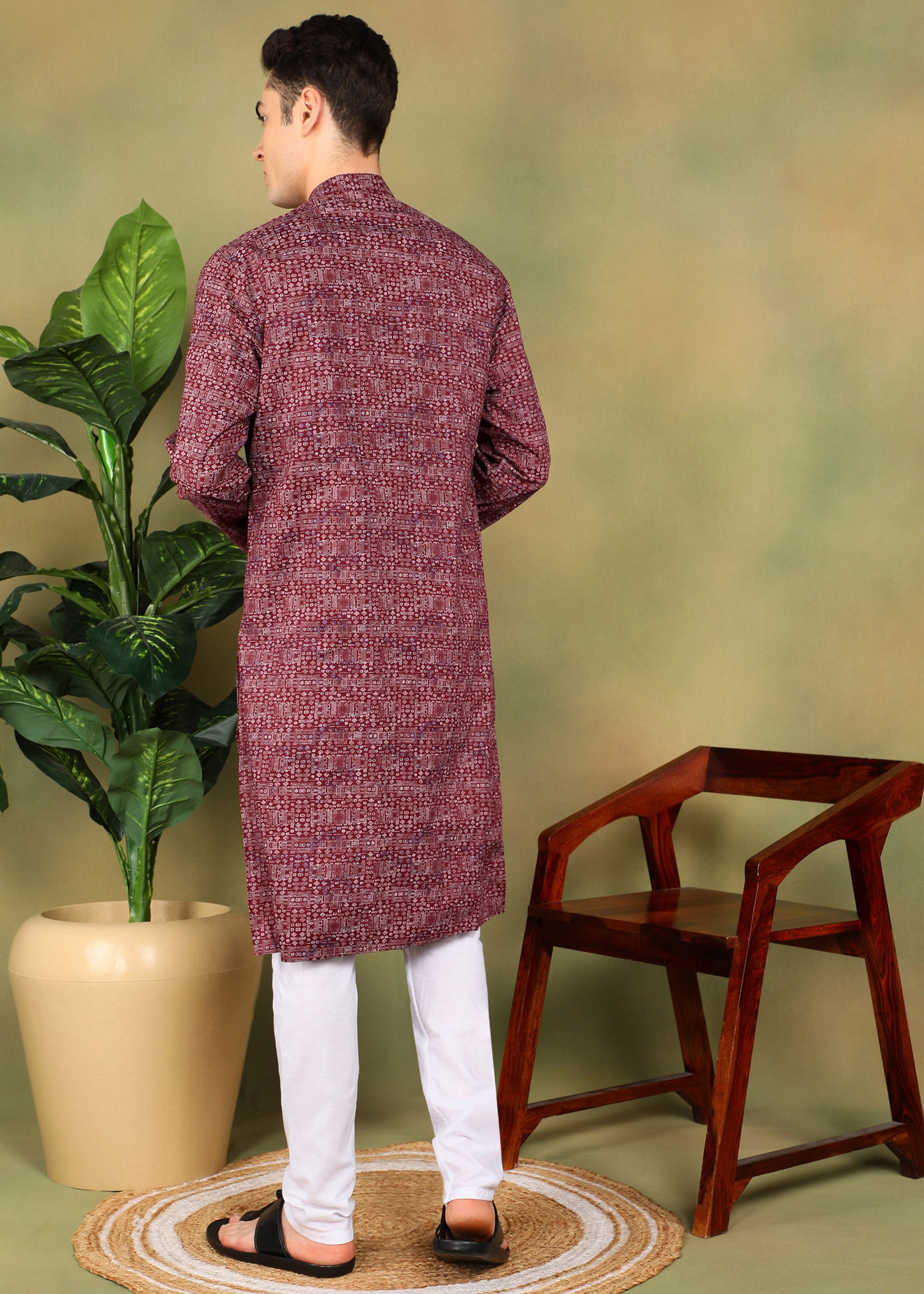 Tattva Men Maroon Long Kurta