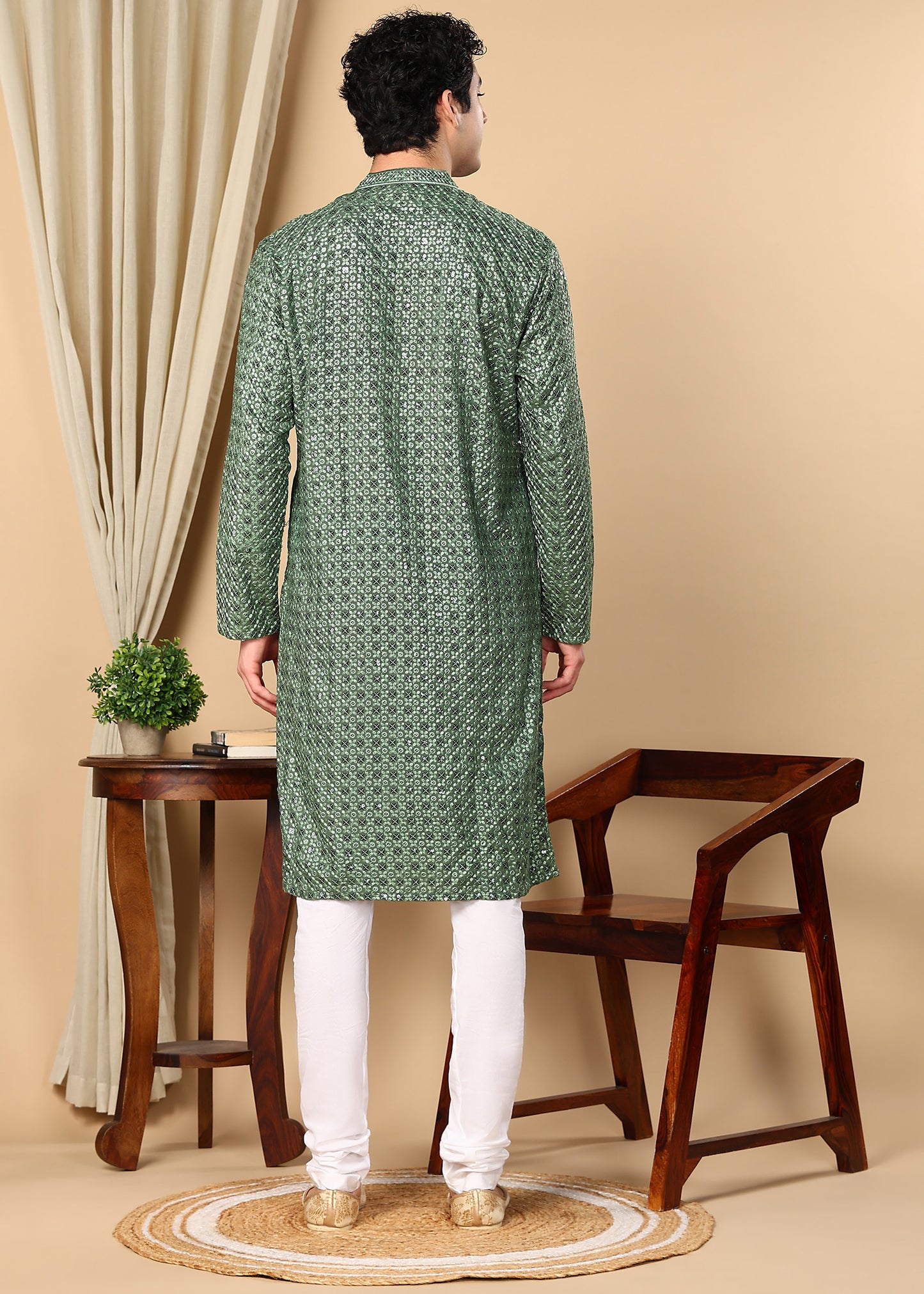 Tattva Embroidered Thread Work Mandarin Collar Straight Kurta