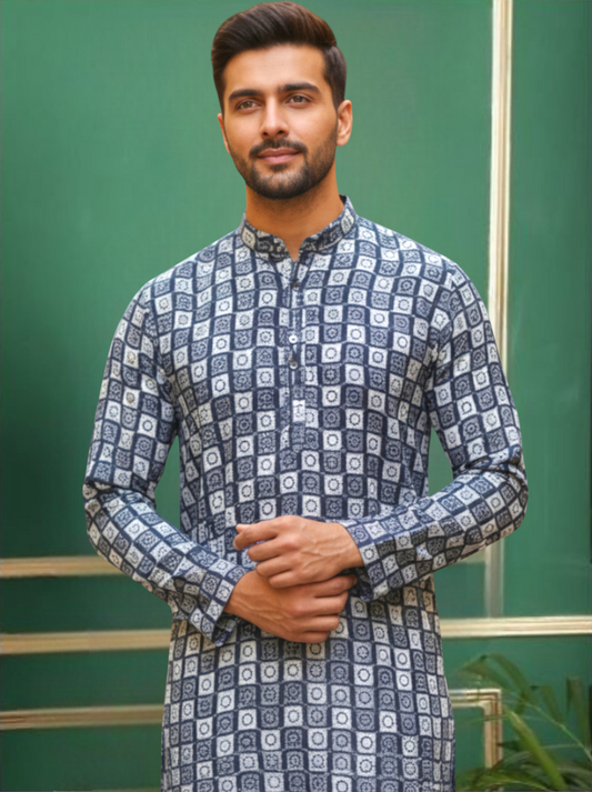 Tattva Men Woven Design Polyester Straight Kurta Set