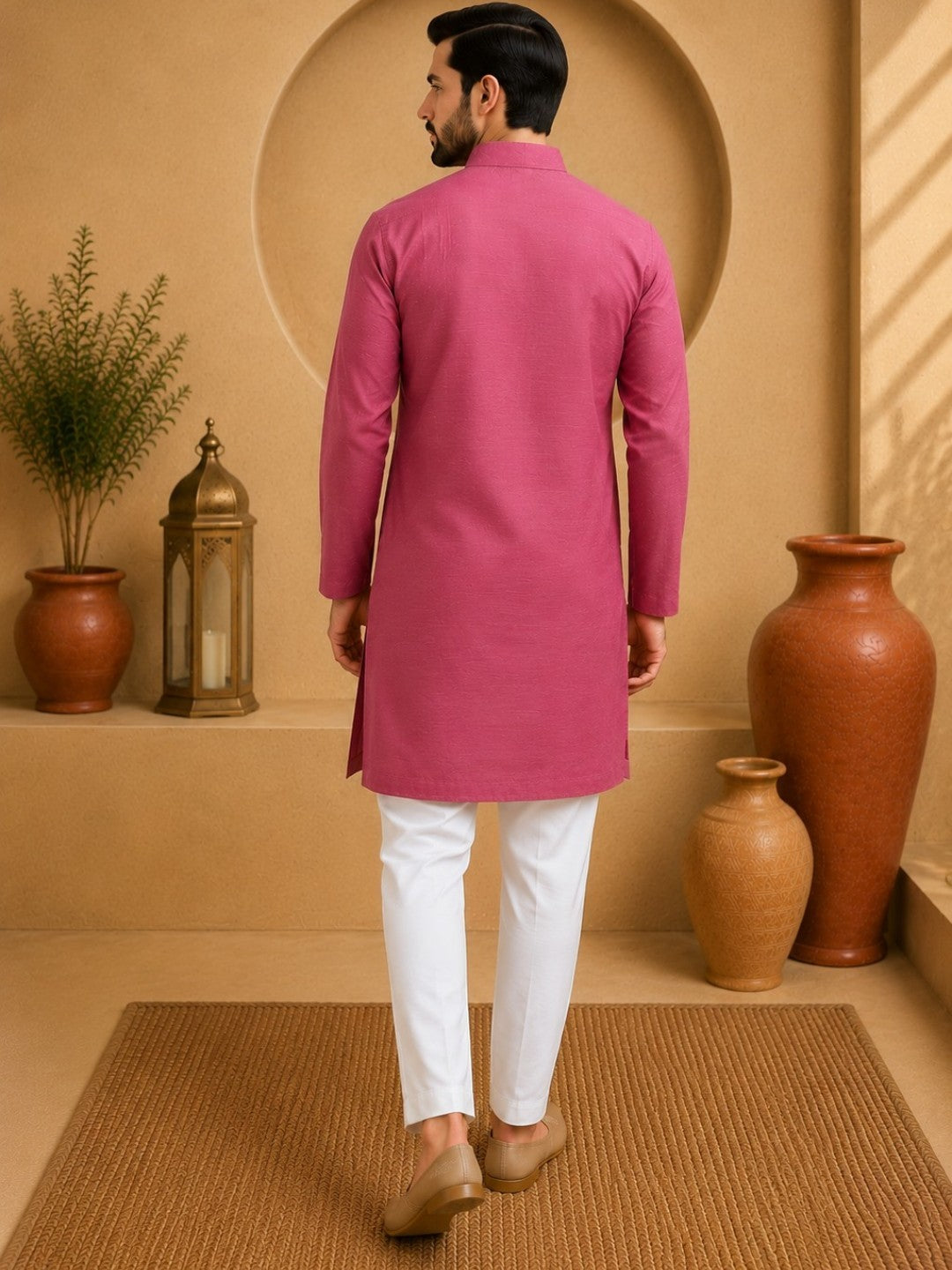 Tattva Men Embroidered Solid Short Kurta