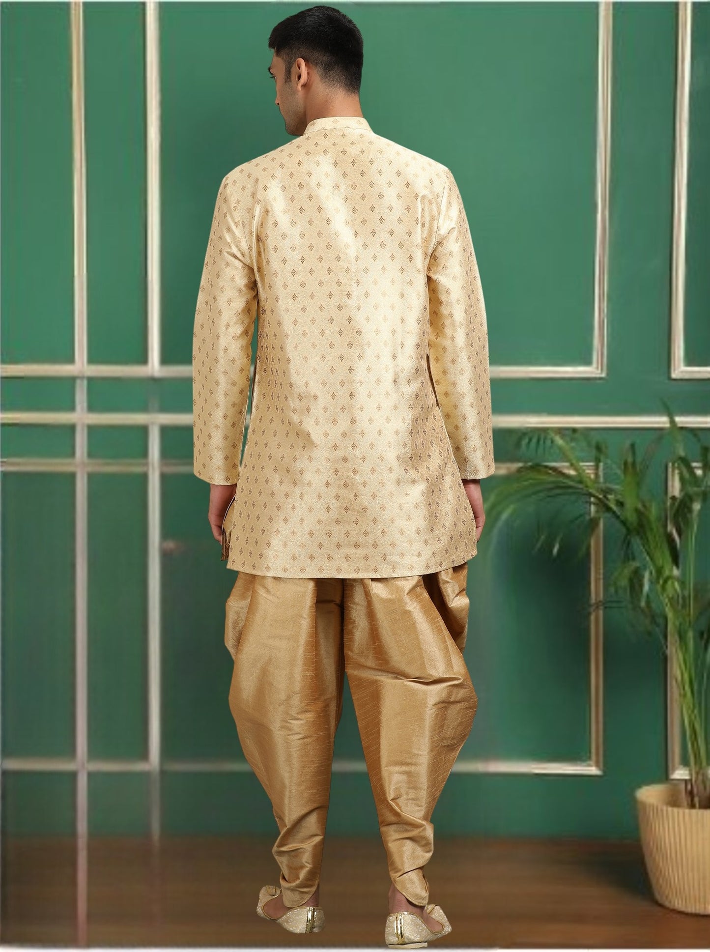 Tattva Beige Toned Jacquard Short Kurta