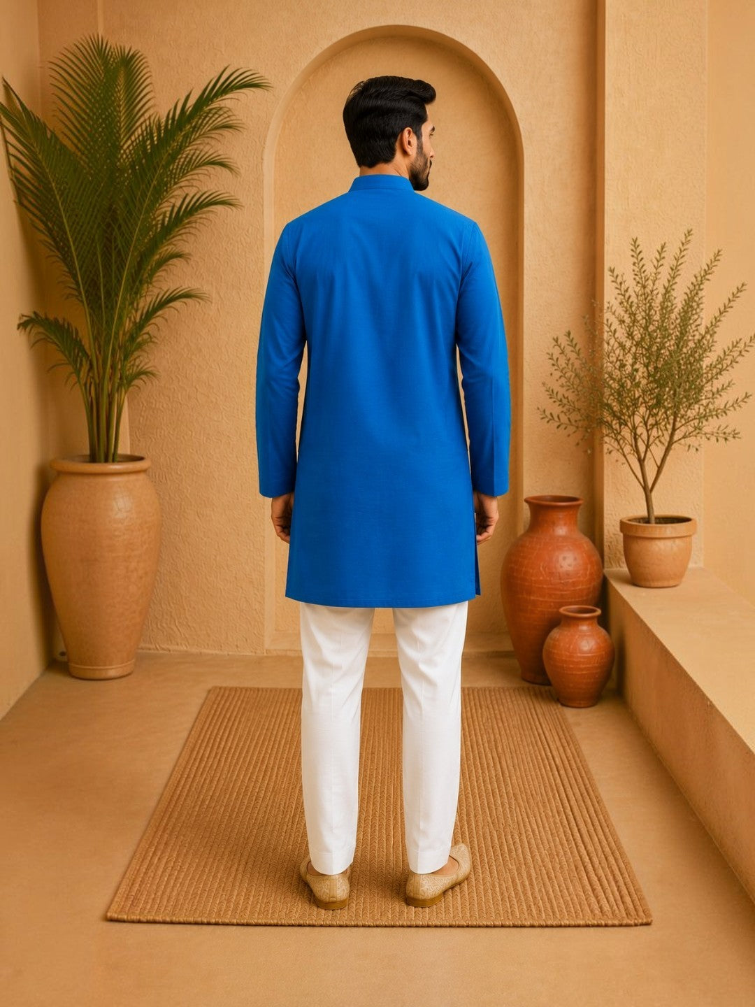 Tattva Men Solid Pure Cotton Short Kurta with Mandarin Collar